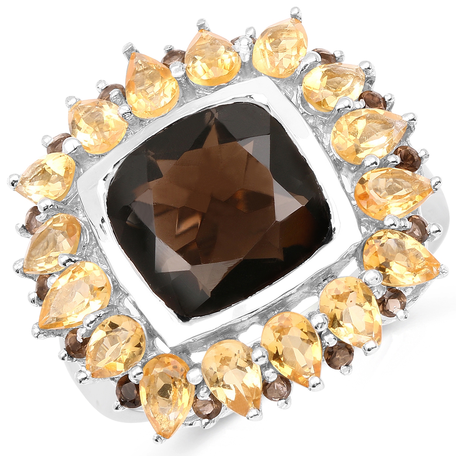 9.16 Carat Genuine Smoky Quartz & Citrine .925 Sterling Silver Ring