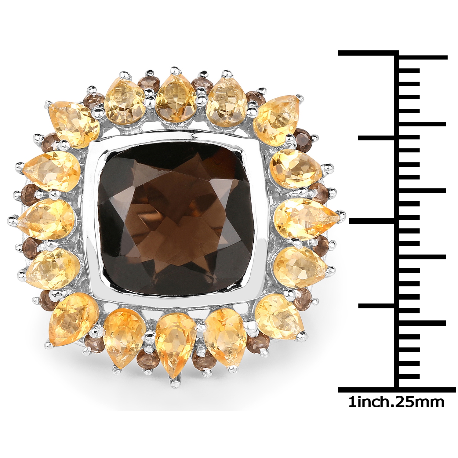 9.16 Carat Genuine Smoky Quartz & Citrine .925 Sterling Silver Ring