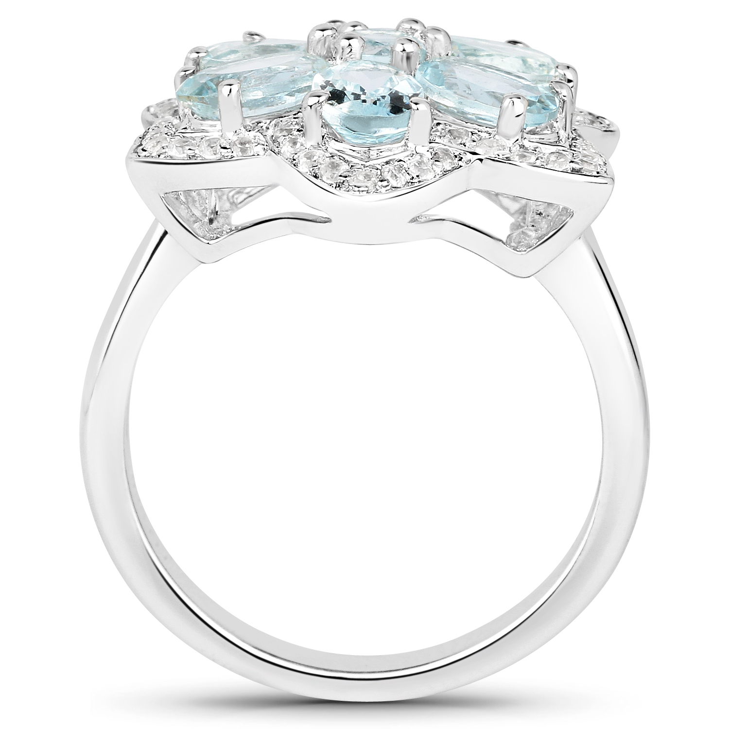Bague en argent sterling avec aigue-marine véritable .925 ct d'2,88 carat