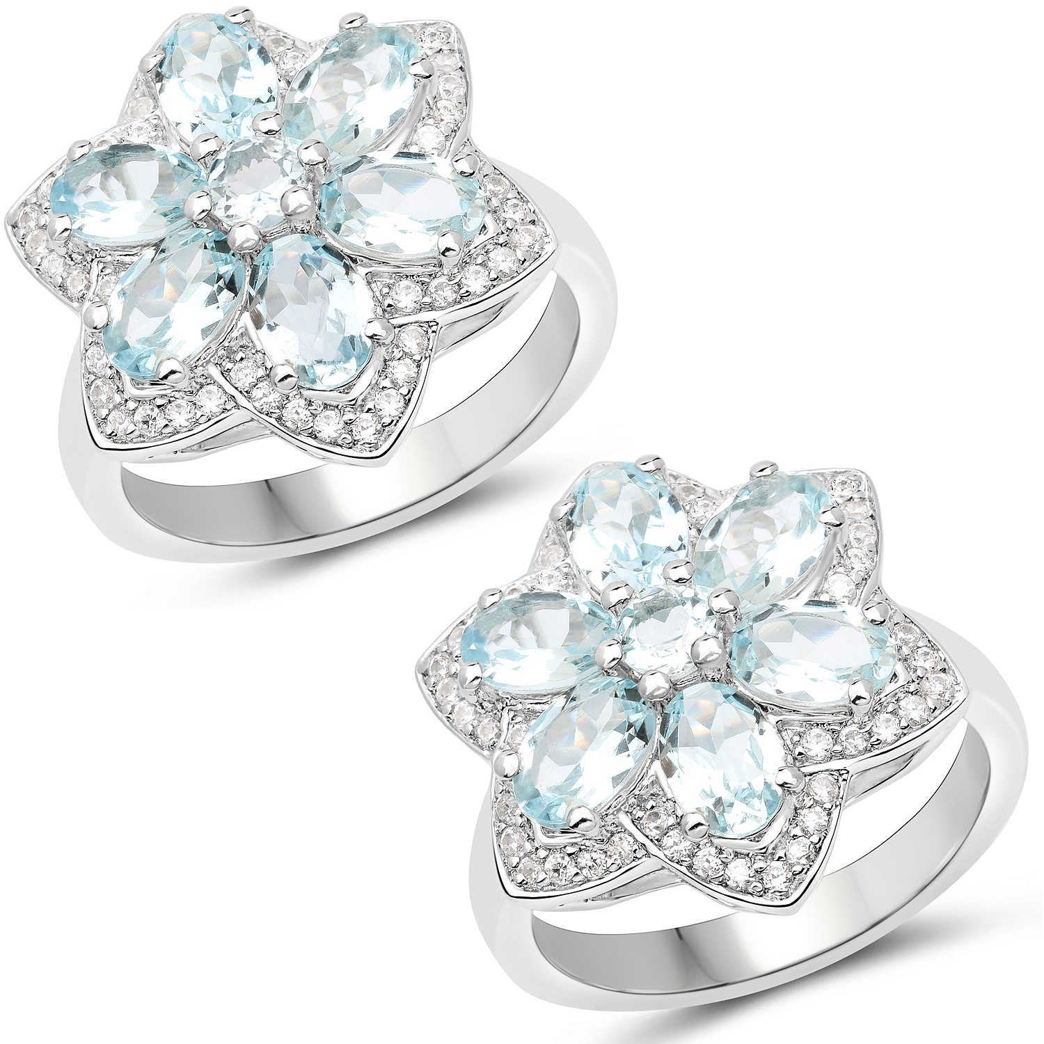 Bague en argent sterling avec aigue-marine véritable .925 ct d'2,88 carat