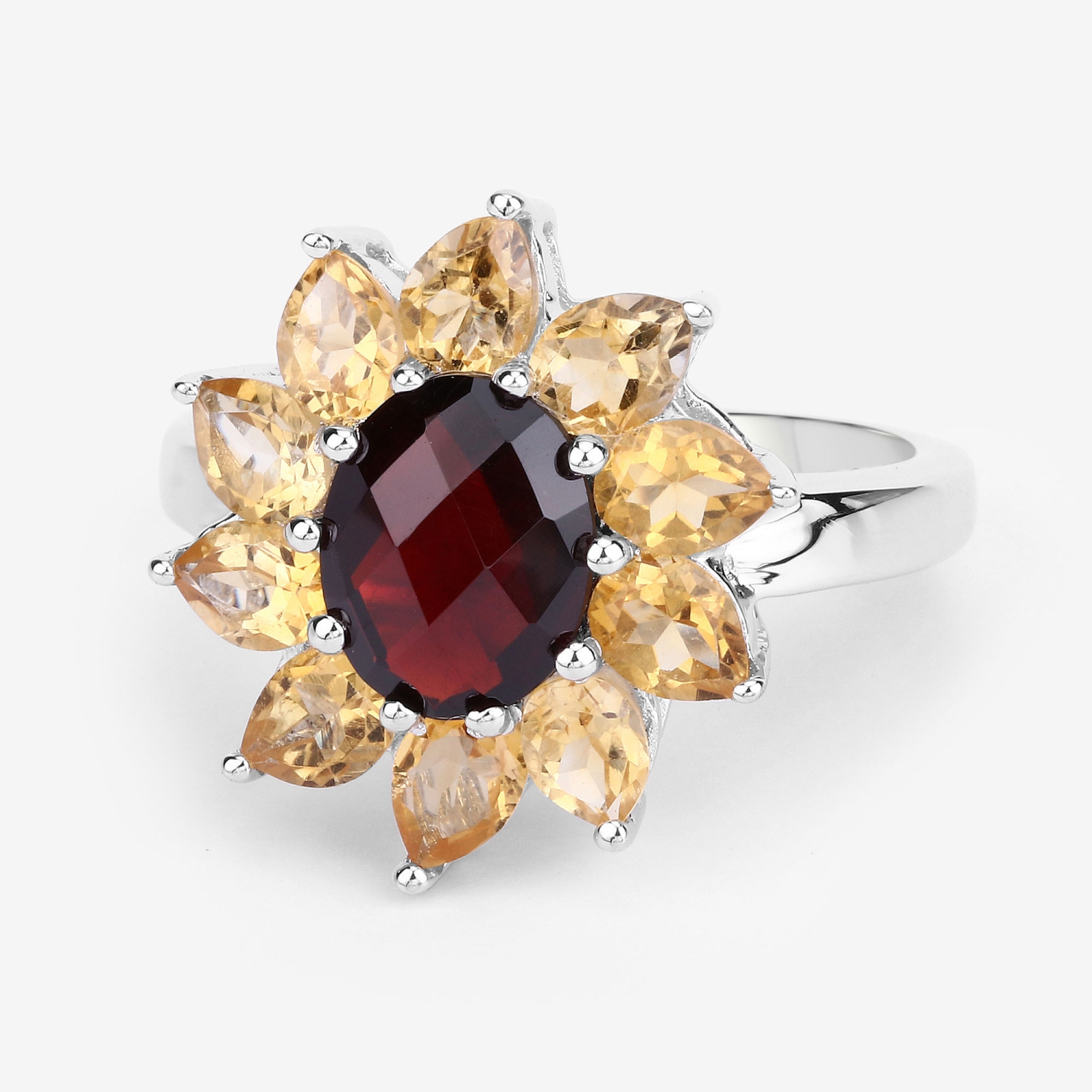 Bague en argent sterling avec grenat véritable et citrine .925 ct d'5,50&nbsp;carat