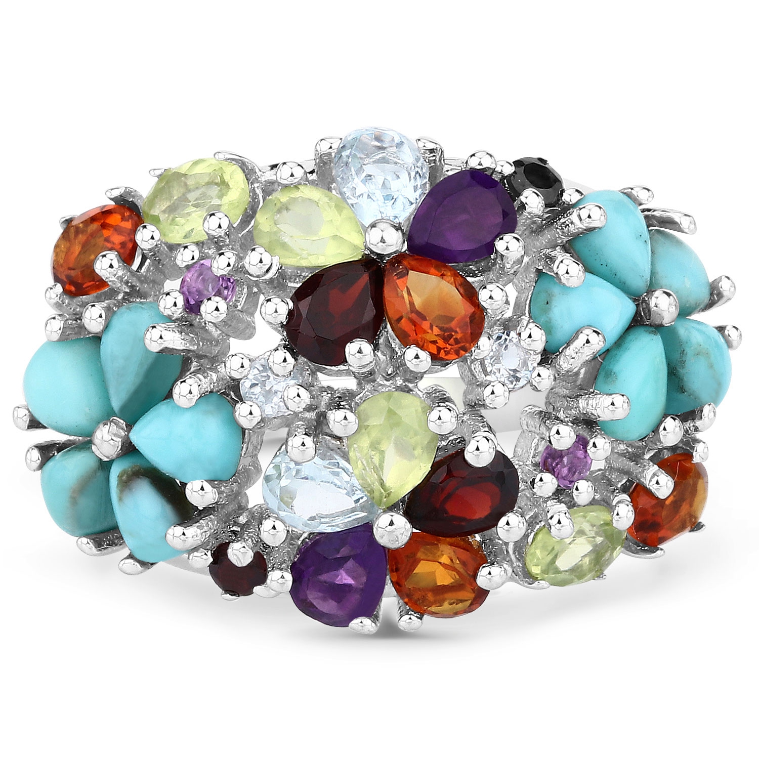 4.03 Carat Genuine Multi Stones .925 Sterling Silver Ring