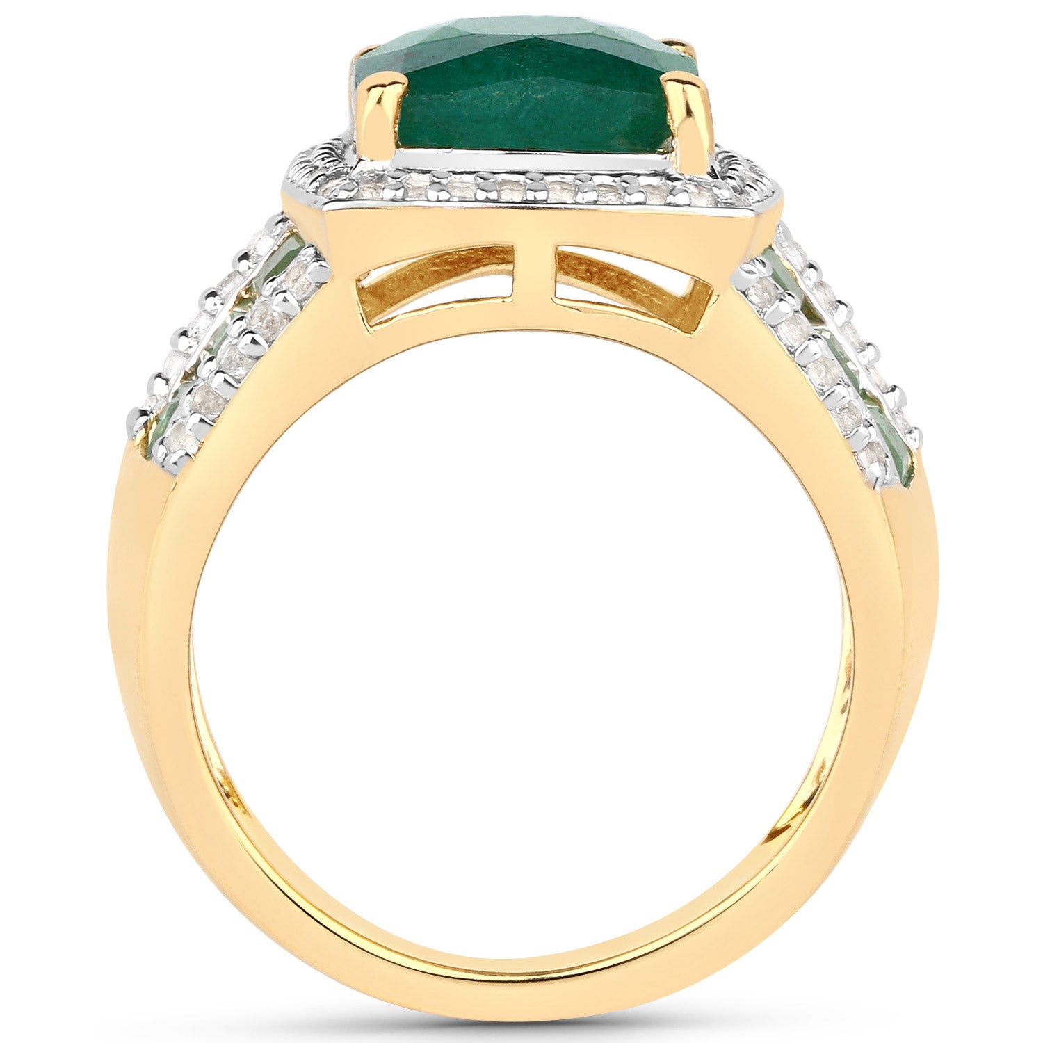 3.75 Carat Dyed Emerald, Emerald And White Topaz .925 Sterling Silver Ring