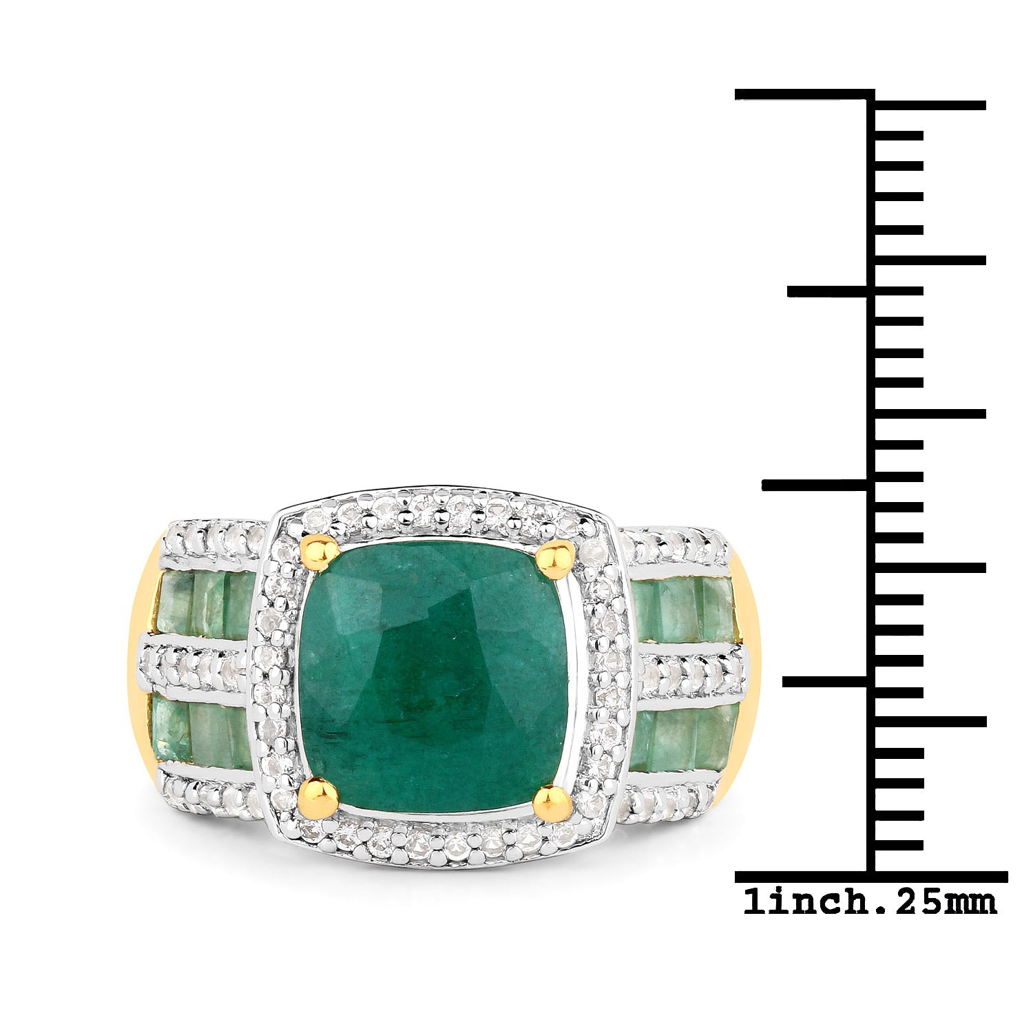 3.75 Carat Dyed Emerald, Emerald And White Topaz .925 Sterling Silver Ring