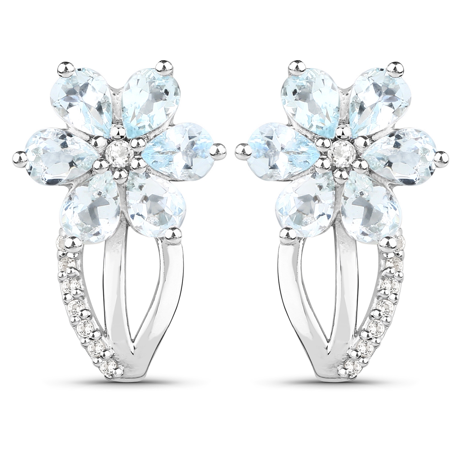 1.54 Carat Genuine Aquamarine and White Topaz .925 Sterling Silver Earrings