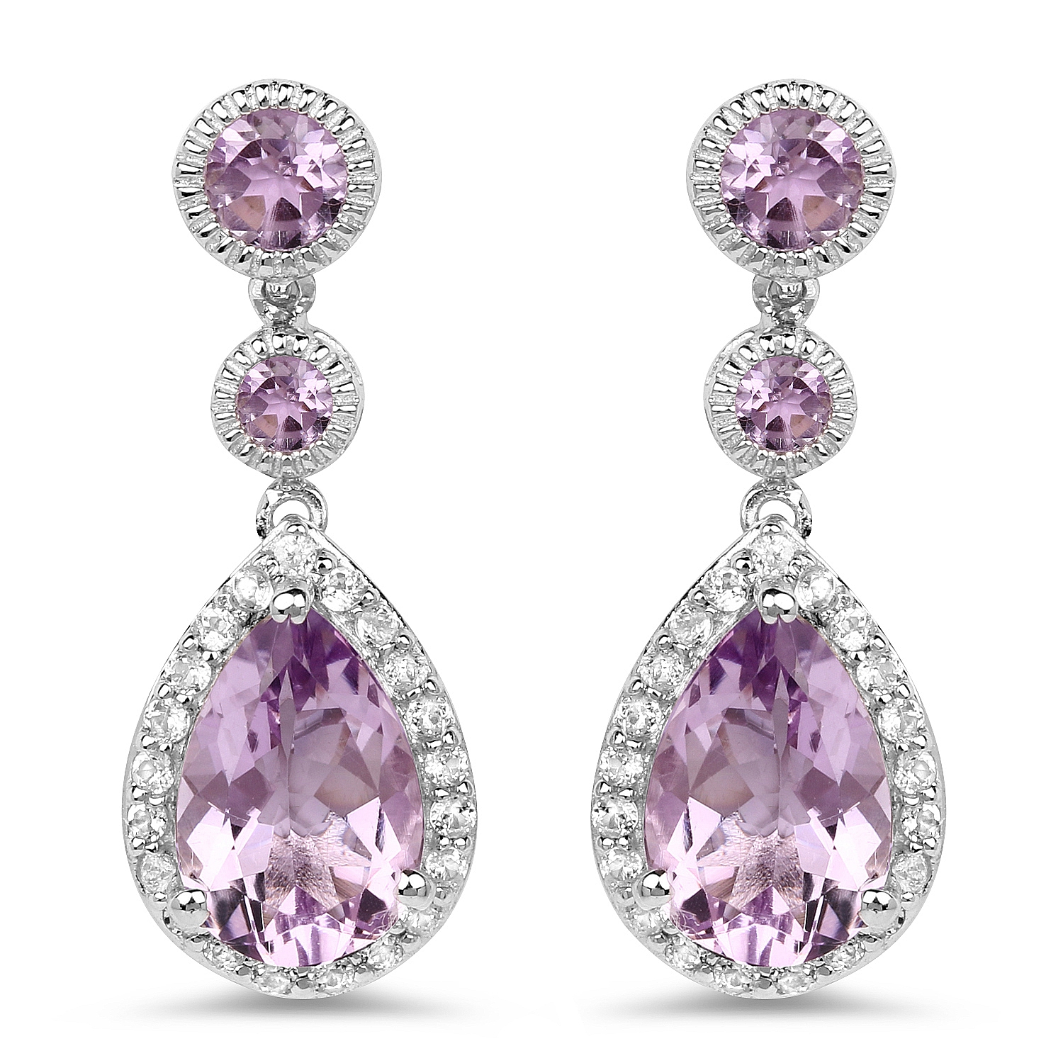 7.16 Carat Genuine Pink Amethyst and White Topaz .925 Sterling Silver Earrings