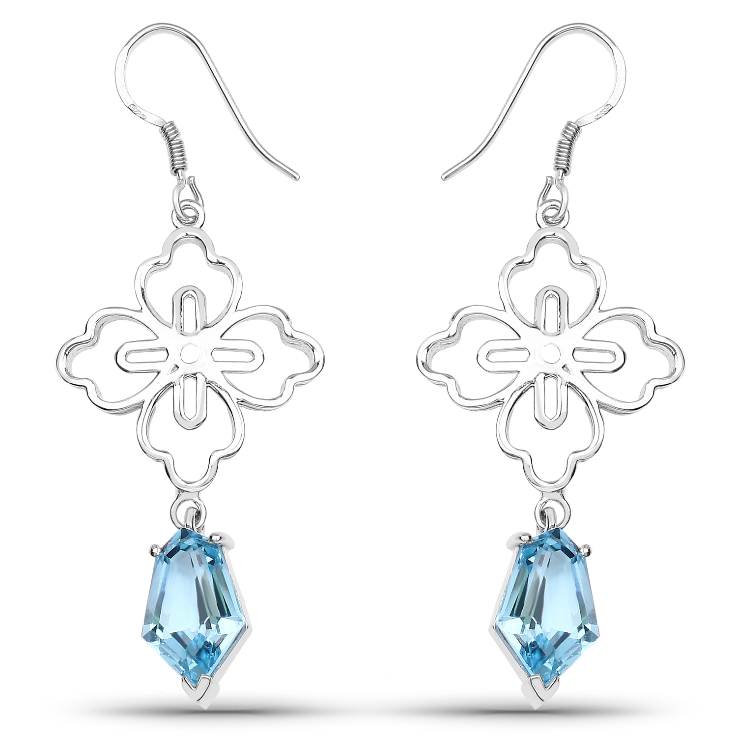 12.14 Carat Genuine Swiss Blue Topaz .925 Sterling Silver Earrings