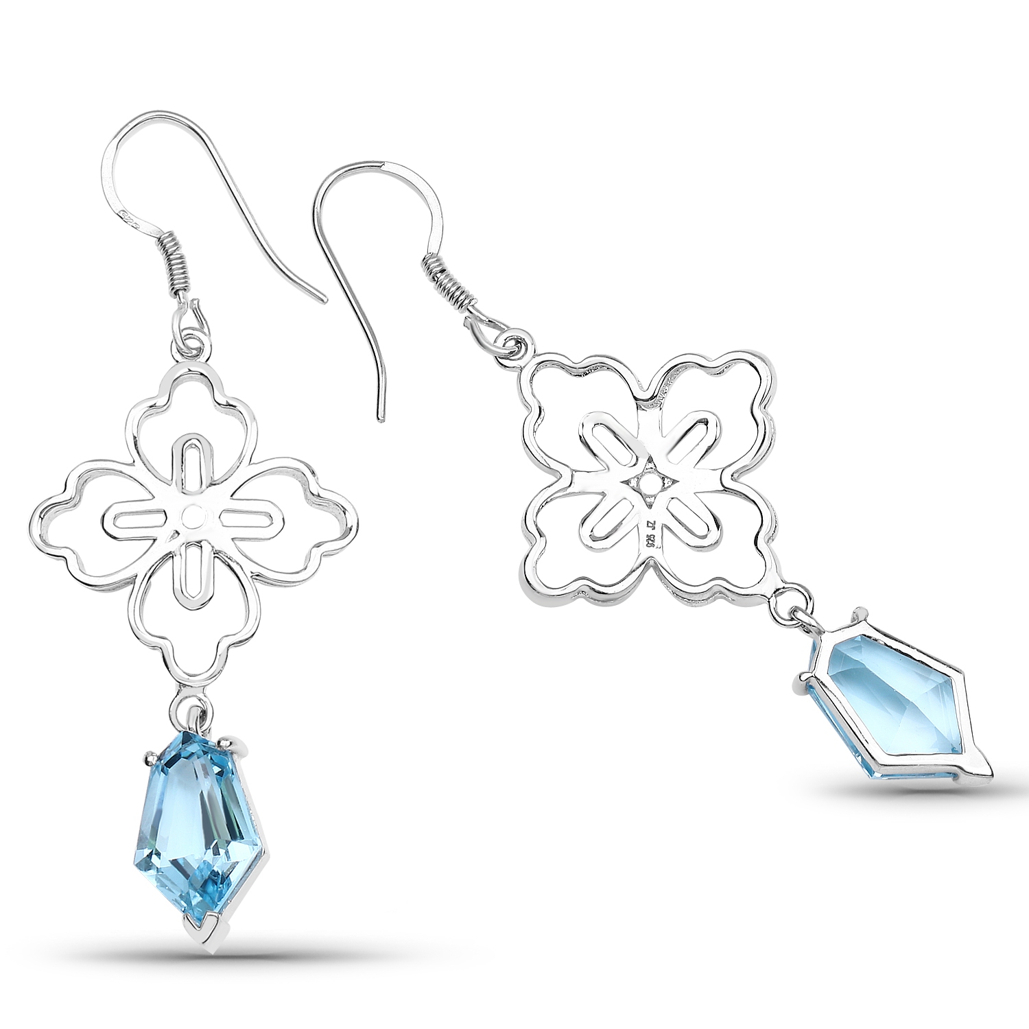 12.14 Carat Genuine Swiss Blue Topaz .925 Sterling Silver Earrings