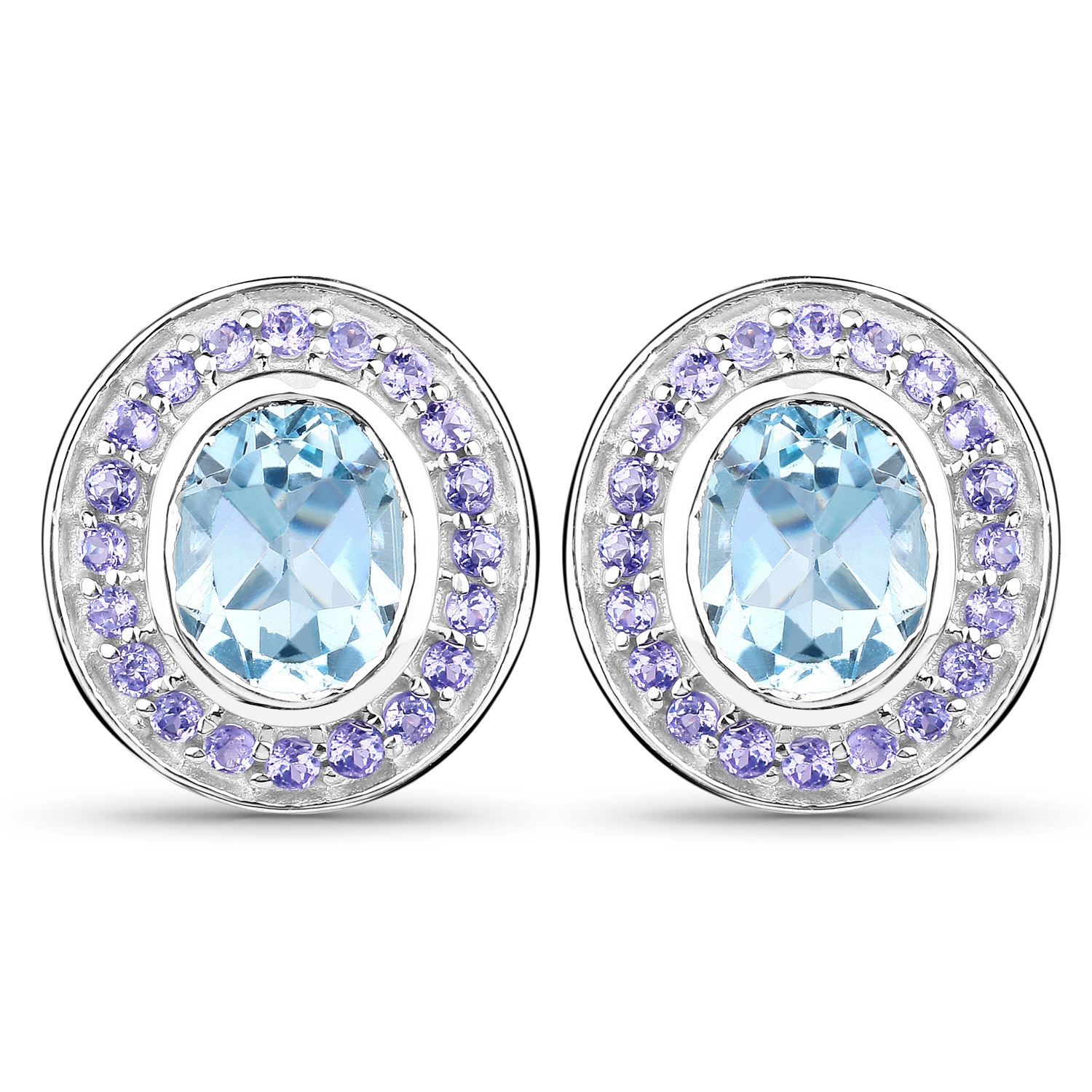 6.30 ct. Genuine Blue Topaz and Tanzanite .925 Sterling Silver Earrings
