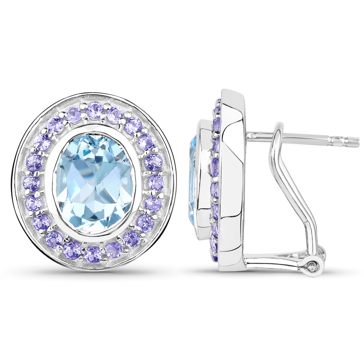 6.30 ct. Genuine Blue Topaz and Tanzanite .925 Sterling Silver Earrings