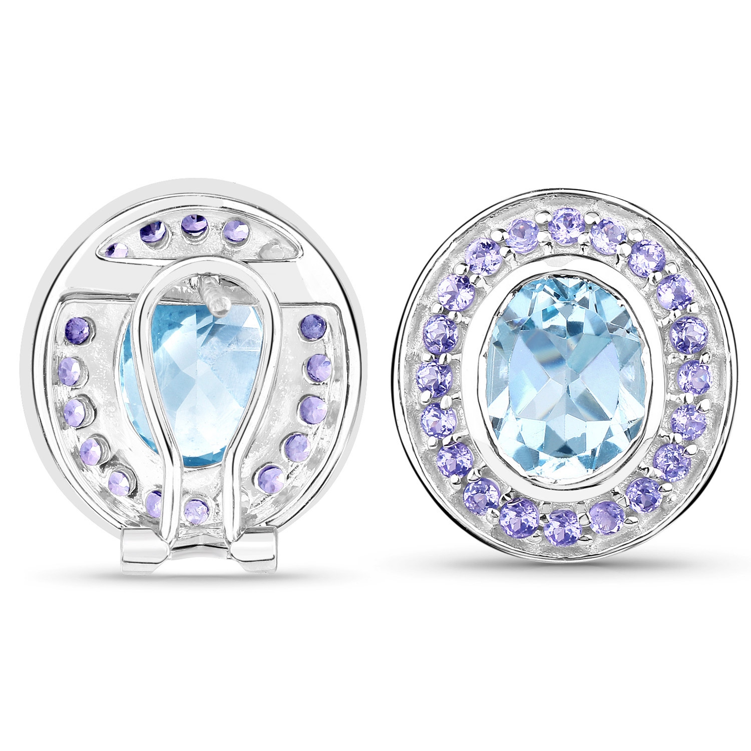 6.30 ct. Genuine Blue Topaz and Tanzanite .925 Sterling Silver Earrings