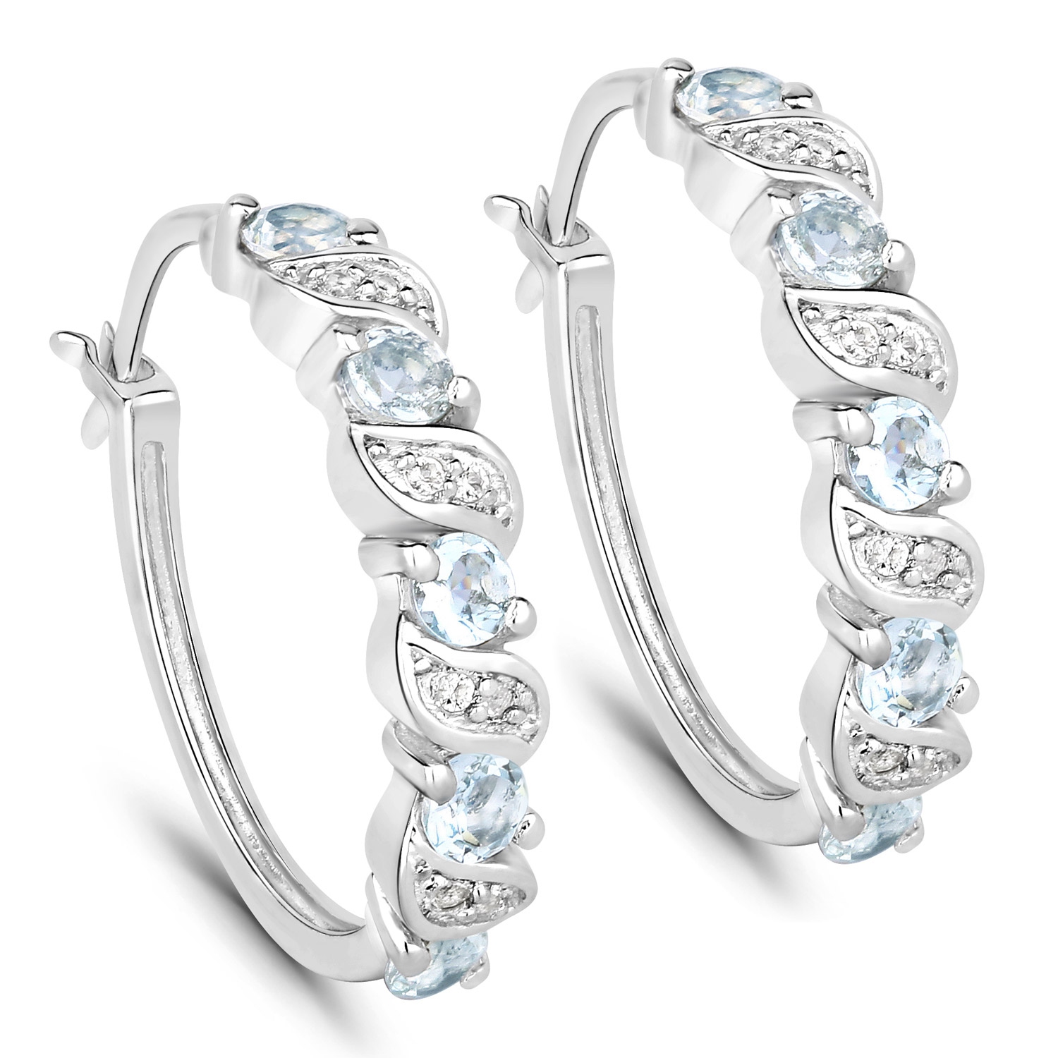 1.08 Carat Genuine Aquamarine and White Topaz .925 Sterling Silver Earrings