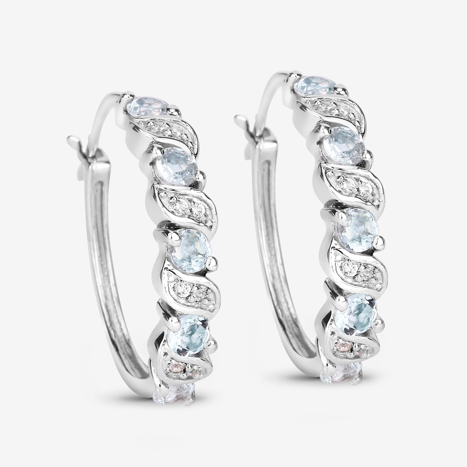 1.08 Carat Genuine Aquamarine and White Topaz .925 Sterling Silver Earrings