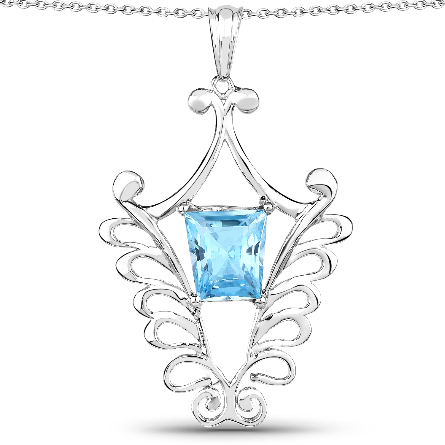 5.68 Carat Genuine Swiss Blue Topaz .925 Sterling Silver Pendant