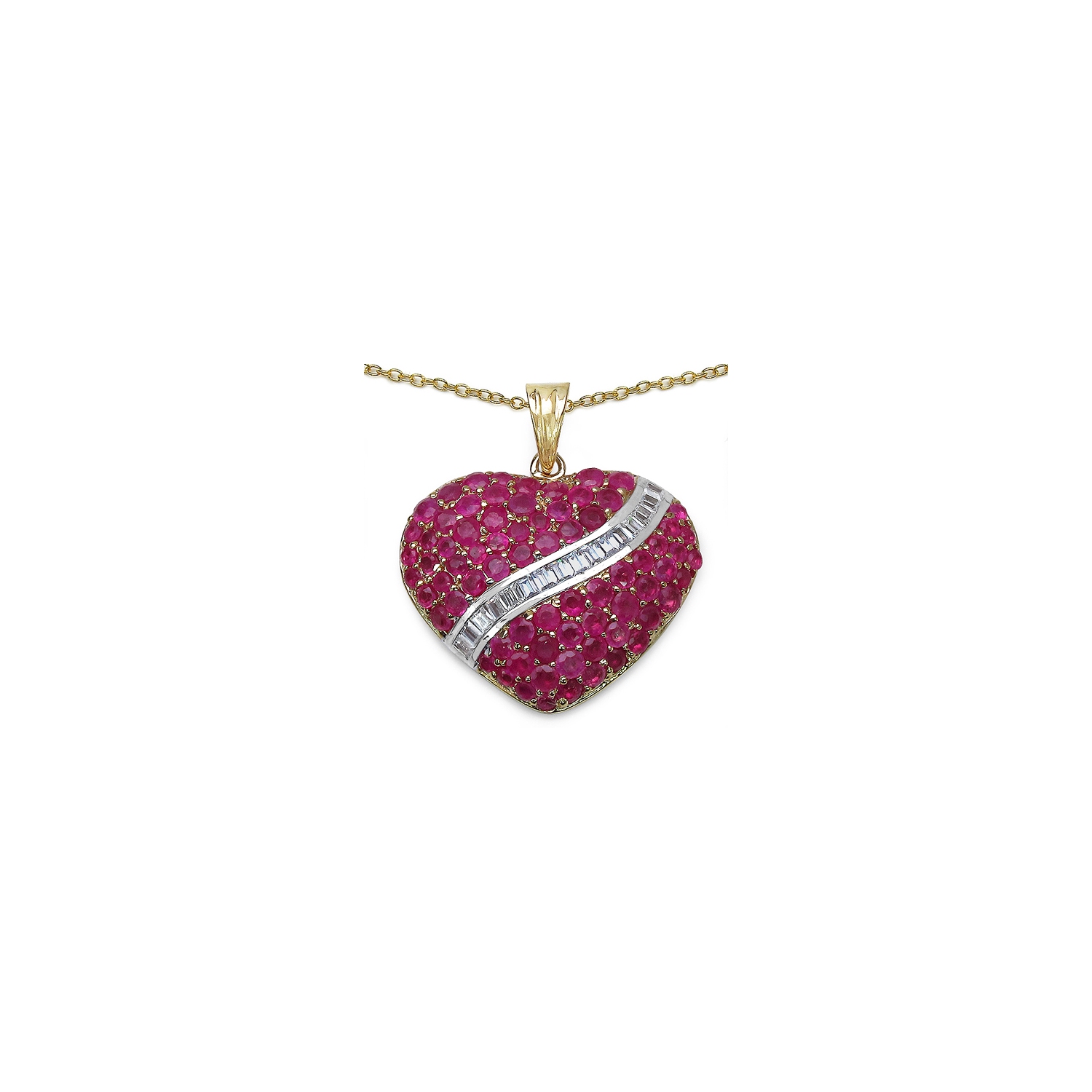 14K Yellow Gold Plated 4.67 Carat Genuine Ruby & White Topaz .925 Sterling Silver Pendant