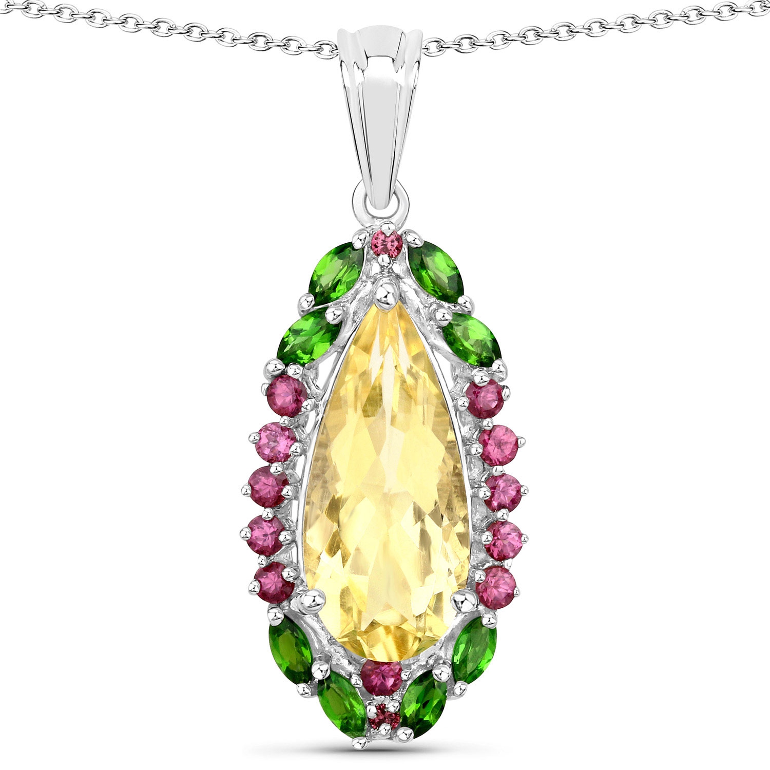 "6.19 Carat Genuine Citrine, Chrome Diopside and Rhodolite Garnet .925 Sterling Silver Pendant"