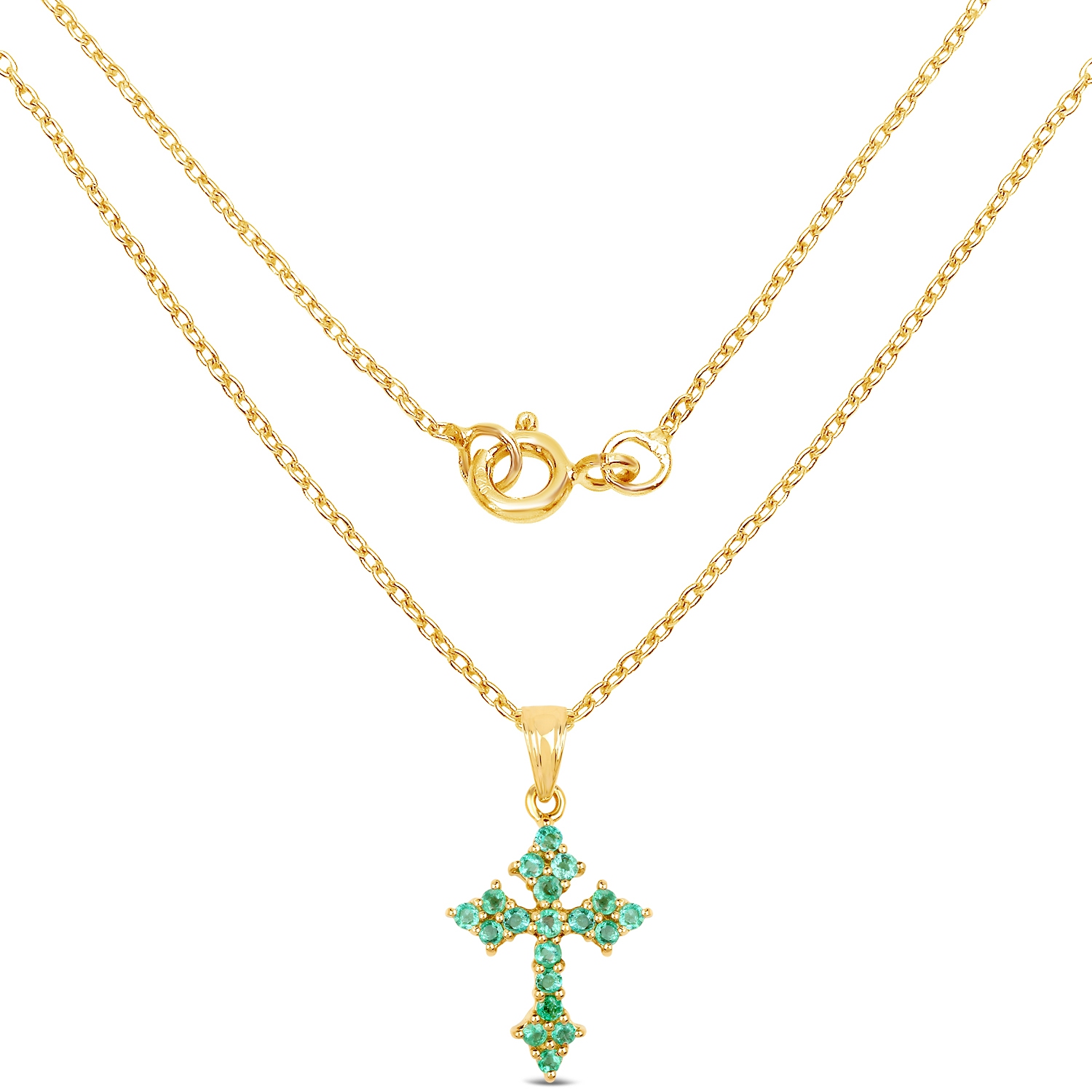 14K Yellow Gold Plated 1.05 Carat Genuine Zambian Emerald .925 Sterling Silver Pendant