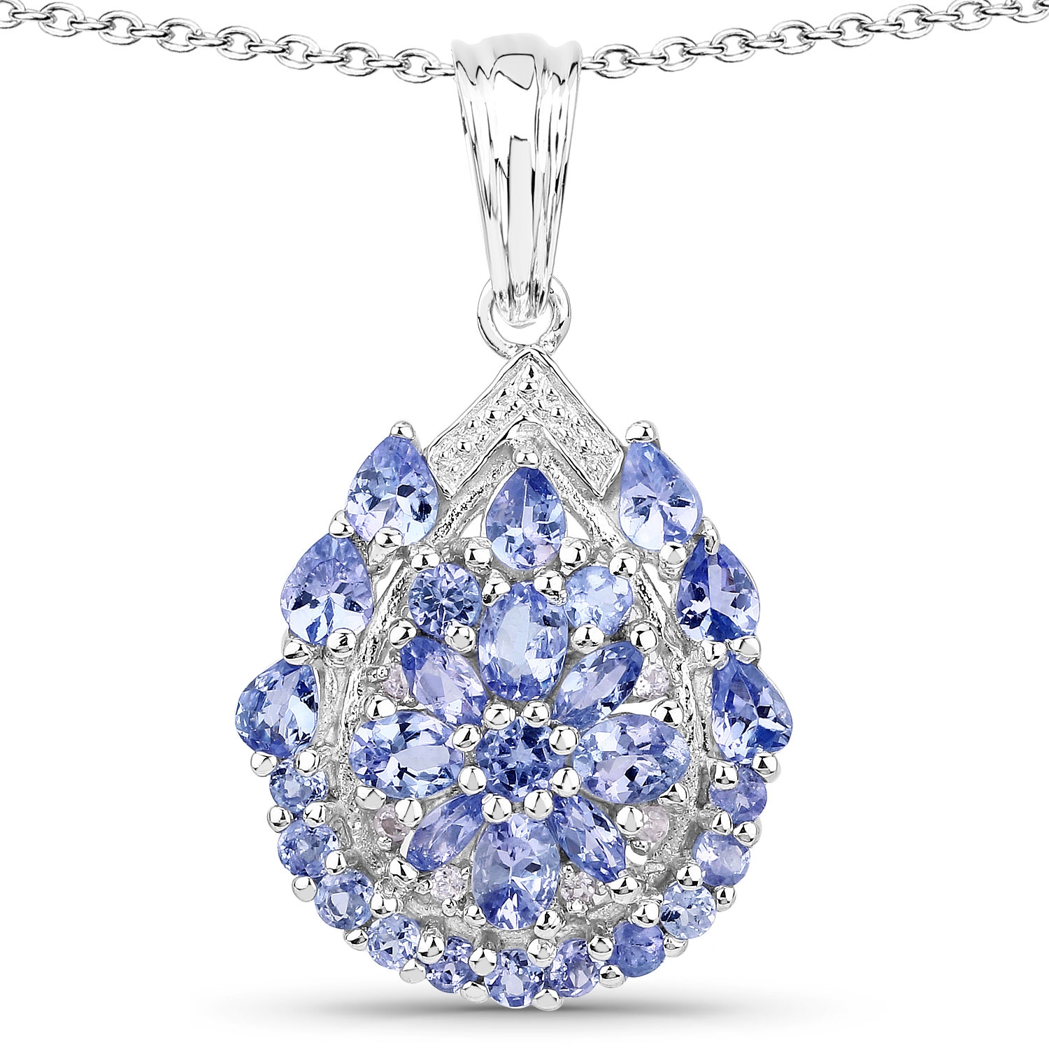 2.64 Carat Genuine Tanzanite and White Topaz .925 Sterling Silver Pendant