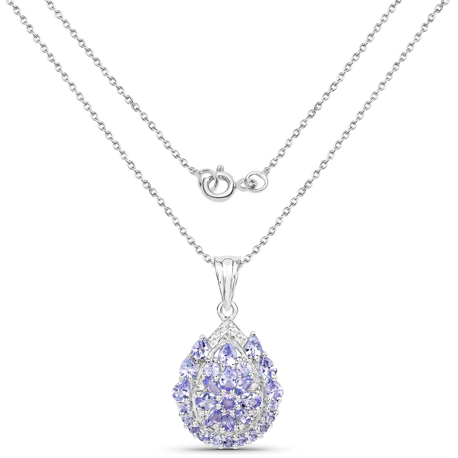 2.64 Carat Genuine Tanzanite and White Topaz .925 Sterling Silver Pendant