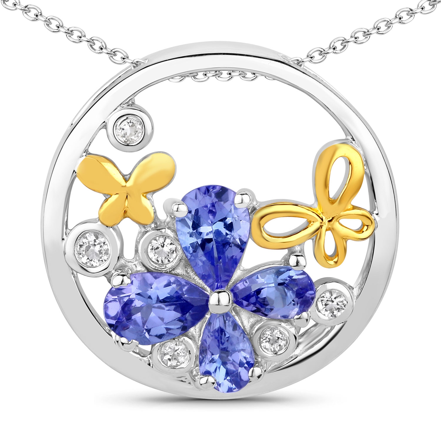 Pendentif en argent sterling .925 K, tanzanite véritable et topaze blanche d'1,33&nbsp;carat