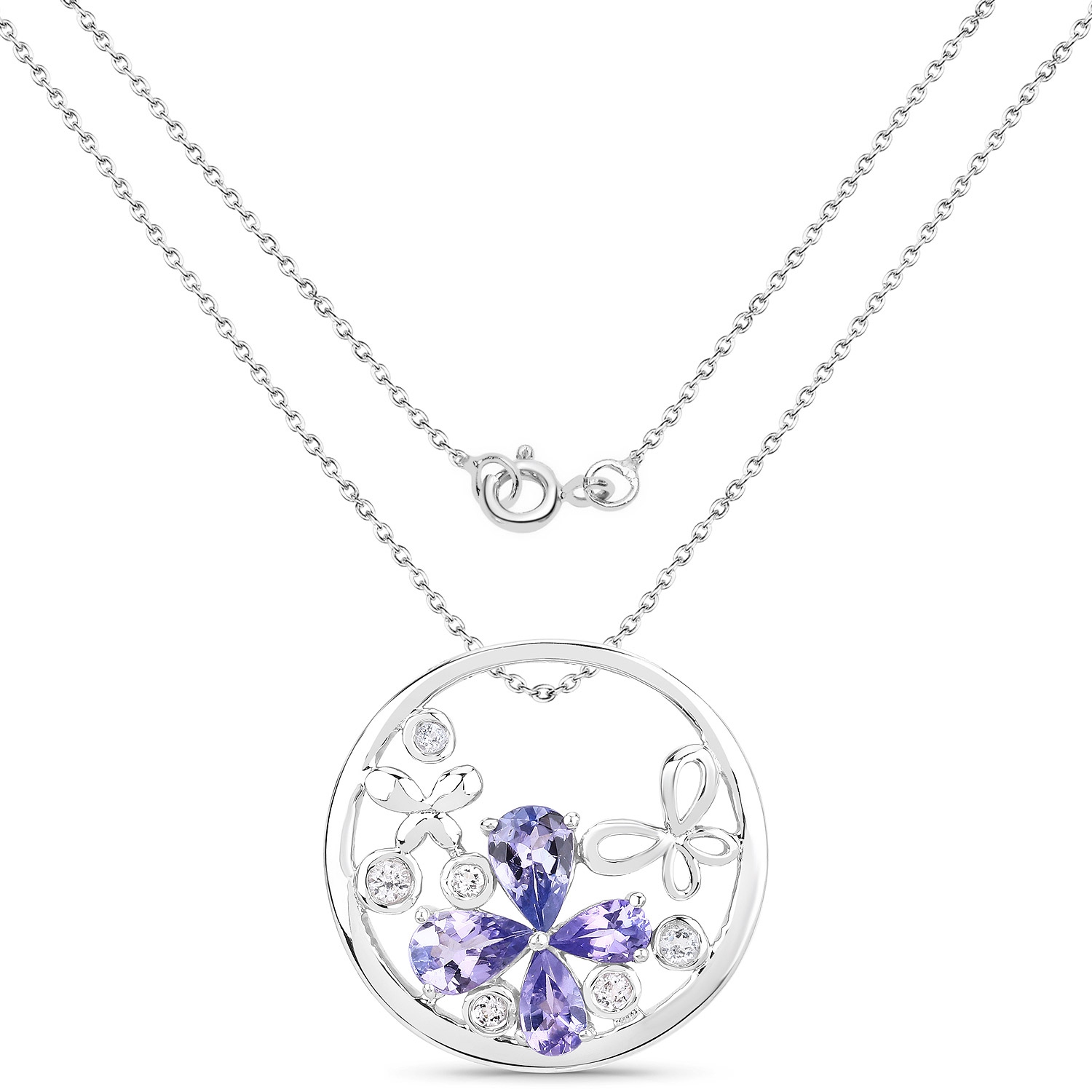 Pendentif en argent sterling .925 K, tanzanite véritable et topaze blanche d'1,33 carat