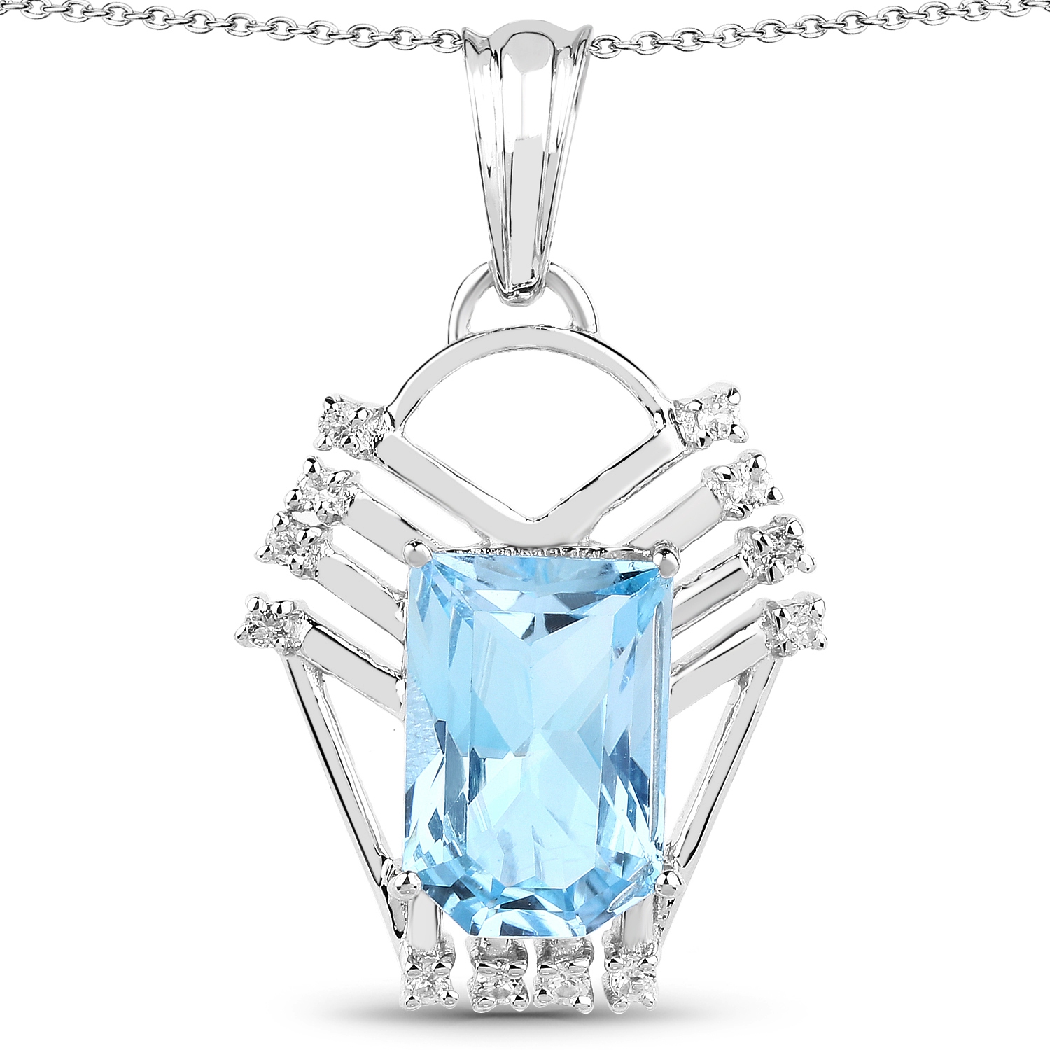 5.76 Carat Genuine Swiss Blue Topaz & White Topaz .925 Sterling Silver Pendant