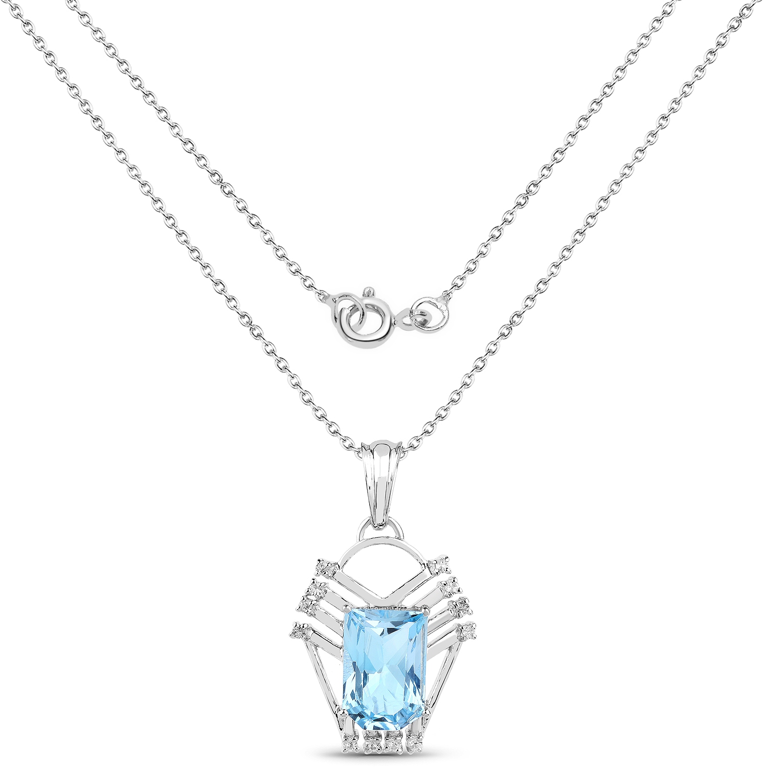 5.76 Carat Genuine Swiss Blue Topaz & White Topaz .925 Sterling Silver Pendant