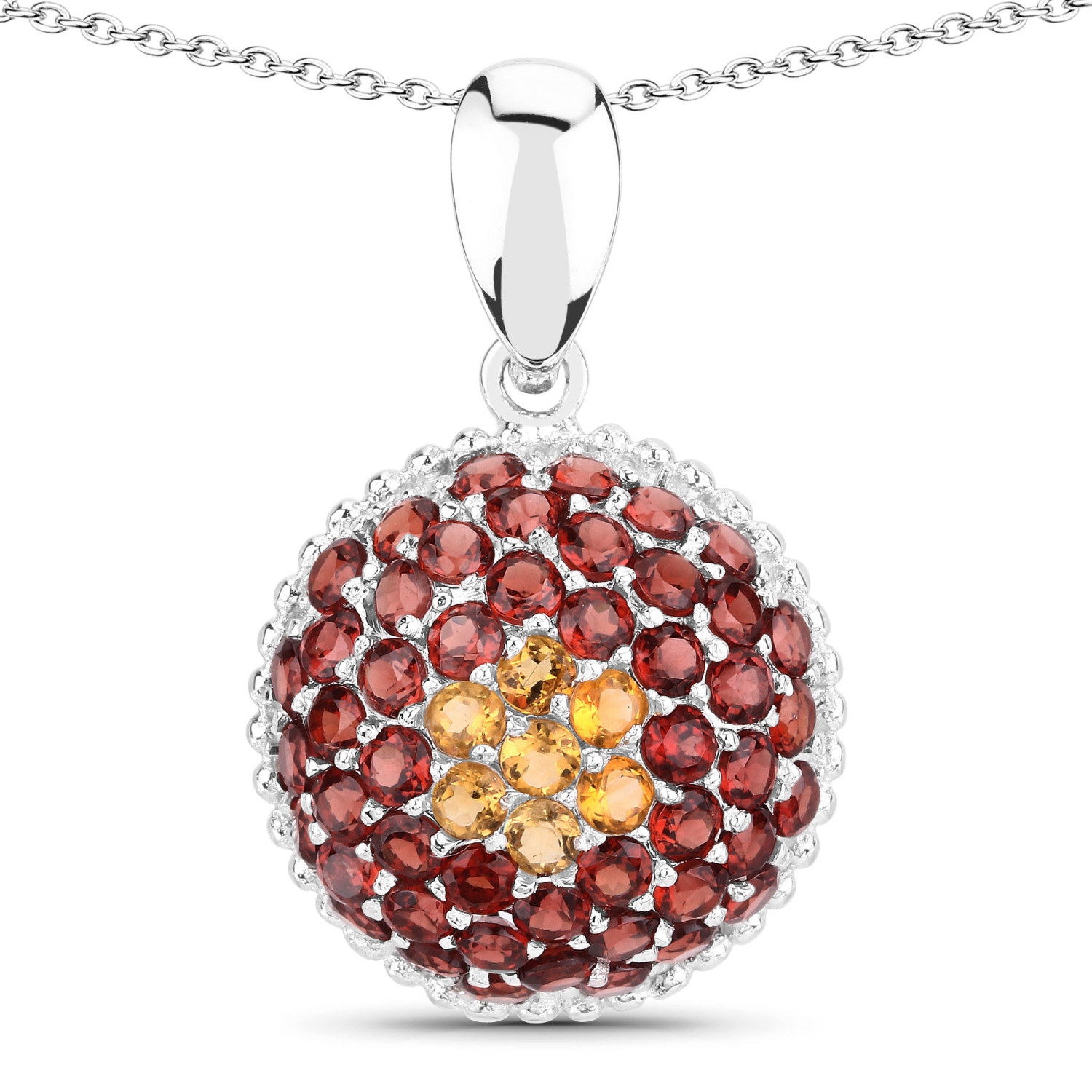 4.57 Carat Genuine Citrine and Garnet .925 Sterling Silver Pendant