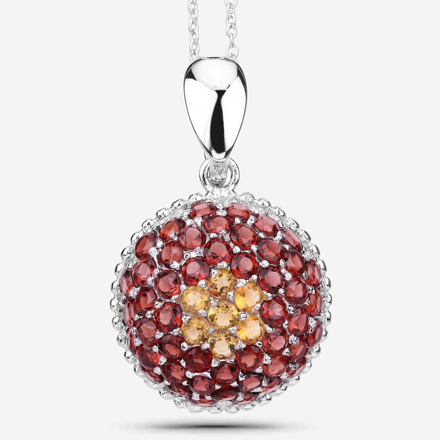 4.57 Carat Genuine Citrine and Garnet .925 Sterling Silver Pendant