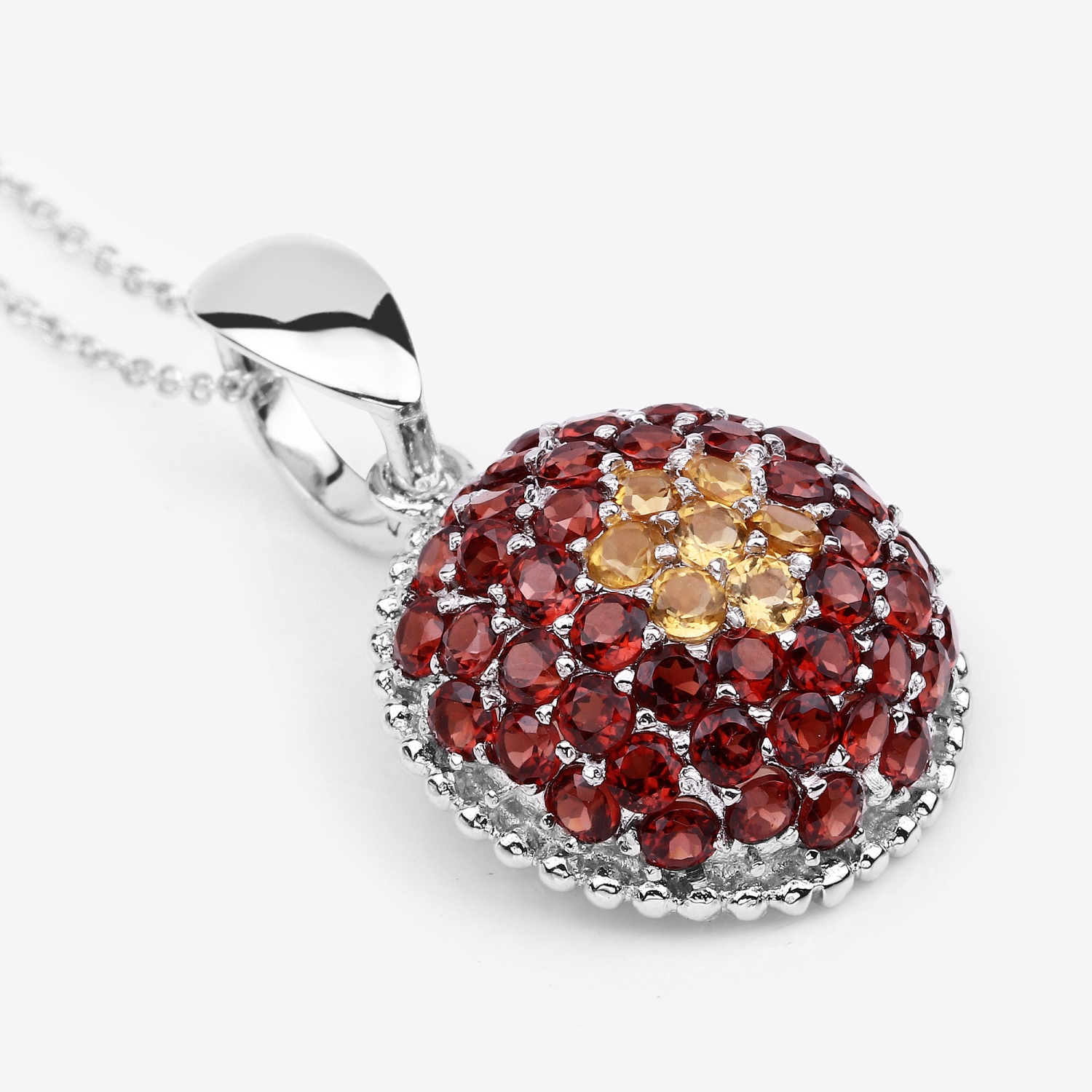 4.57 Carat Genuine Citrine and Garnet .925 Sterling Silver Pendant