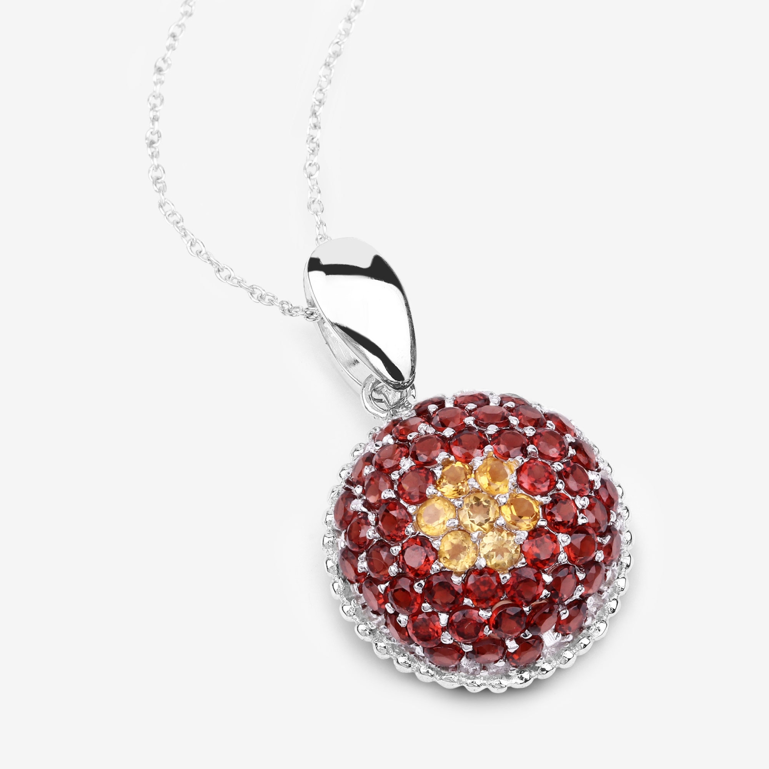 4.57 Carat Genuine Citrine and Garnet .925 Sterling Silver Pendant