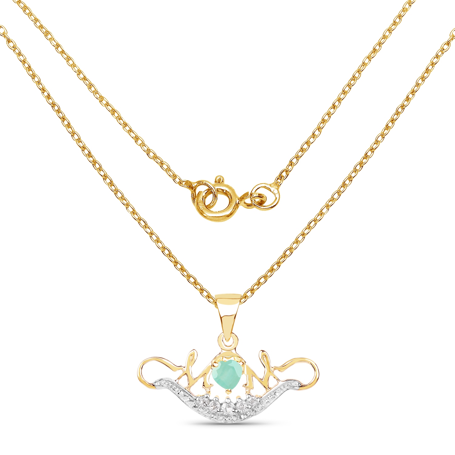 14K Yellow Gold Plated 0.62 Carat Genuine Emerald and White Topaz .925 Sterling Silver Pendant