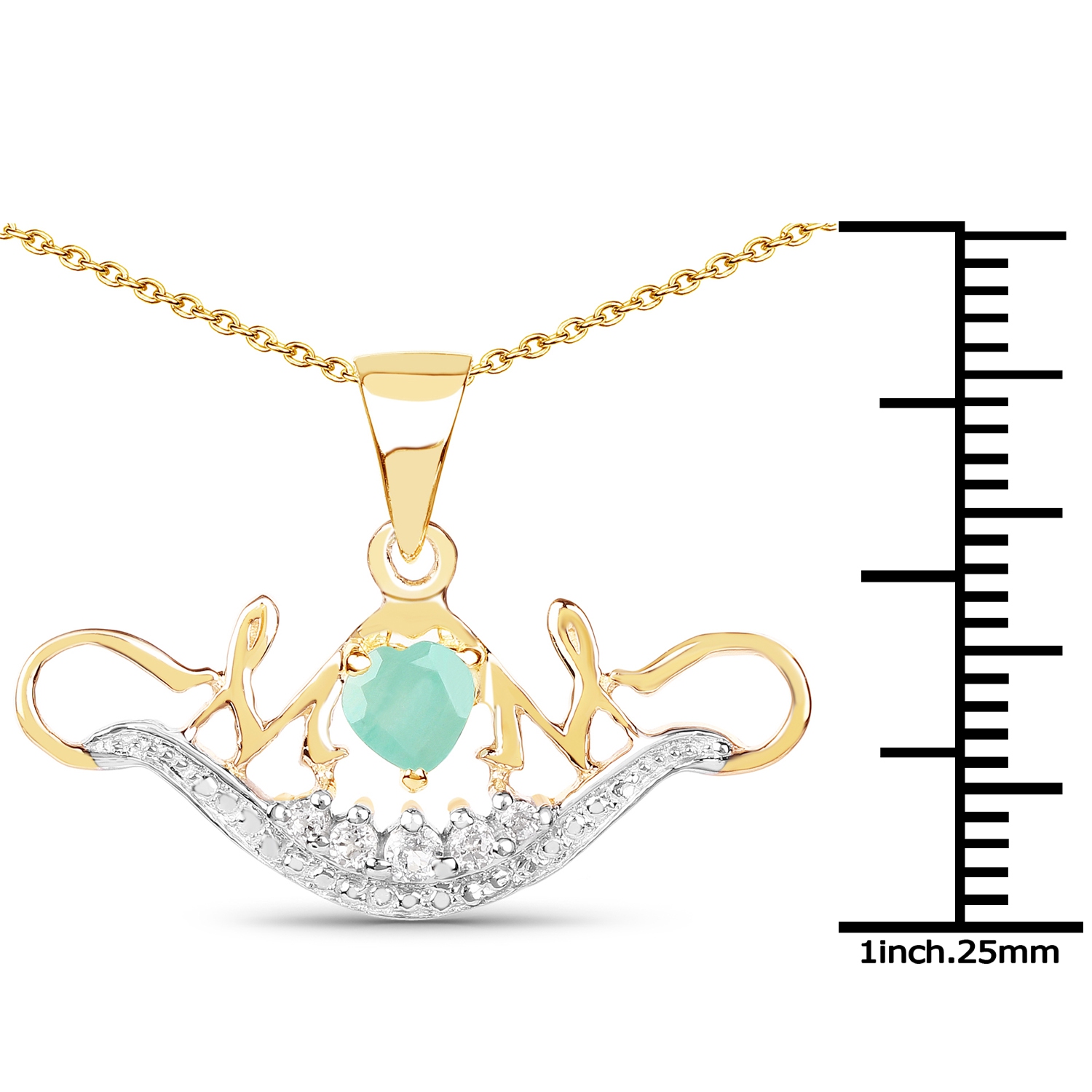 14K Yellow Gold Plated 0.62 Carat Genuine Emerald and White Topaz .925 Sterling Silver Pendant