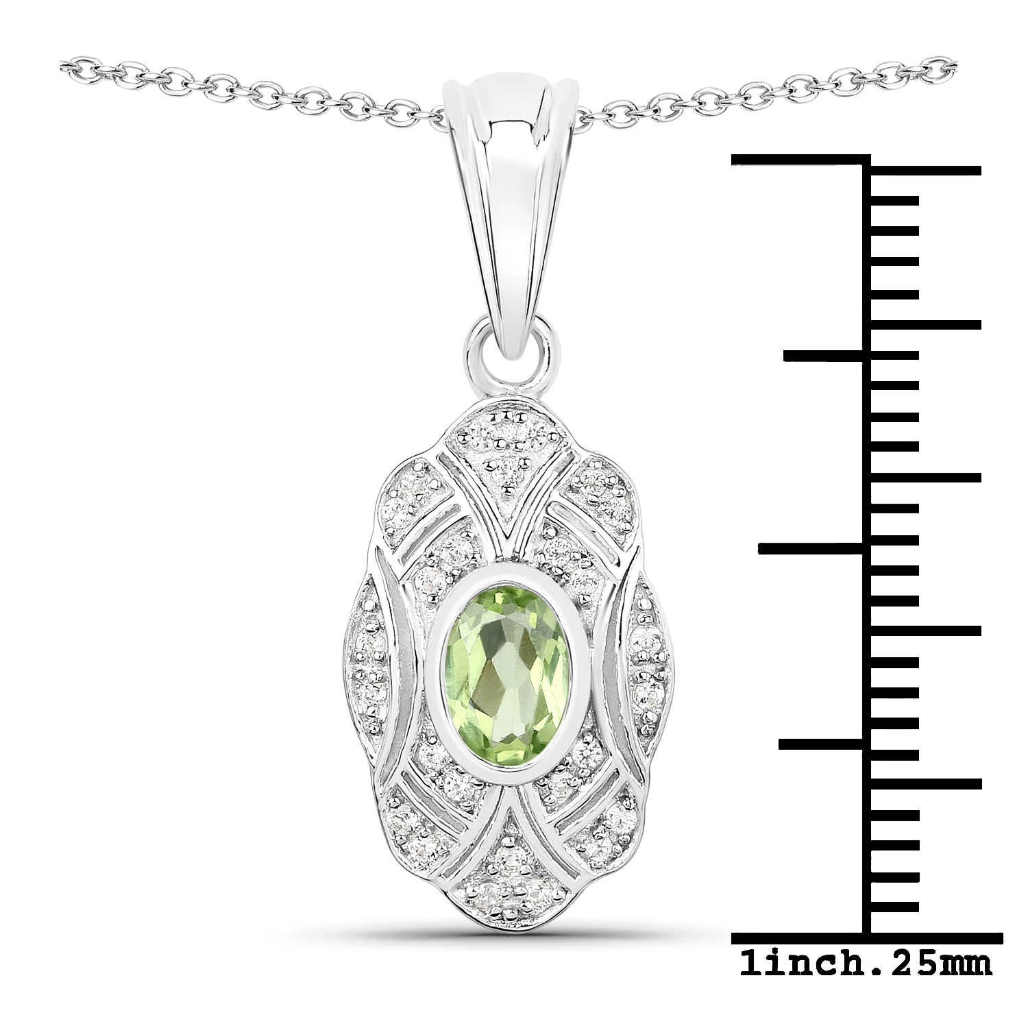 0.55 Carat Genuine Peridot and White Topaz .925 Sterling Silver Pendant