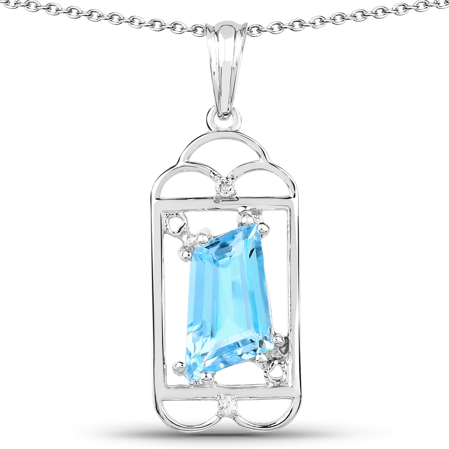 Pendentif en argent sterling .925 K, topaze bleue suisse véritable et topaze blanche de 4,57&nbsp;carat