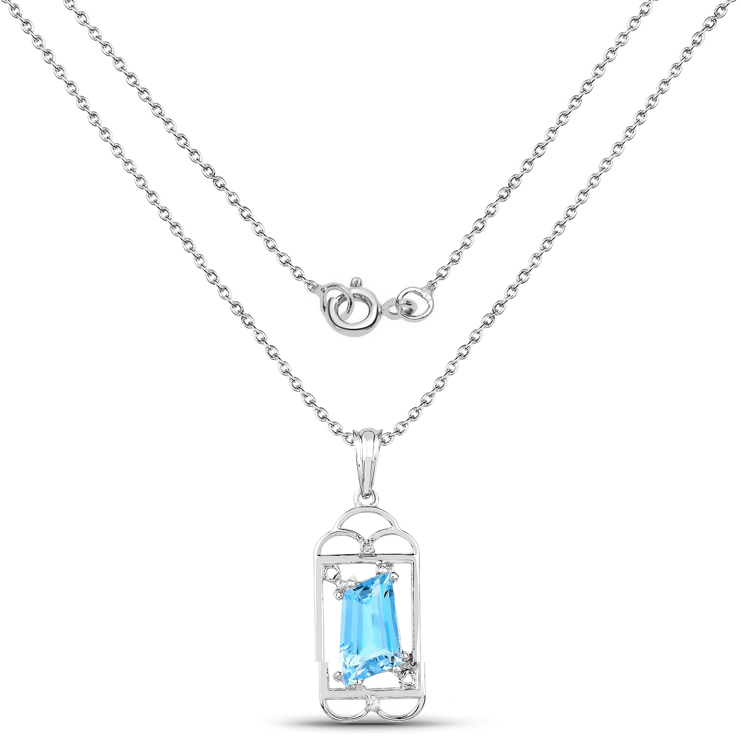 Pendentif en argent sterling .925 K, topaze bleue suisse véritable et topaze blanche de 4,57&nbsp;carat