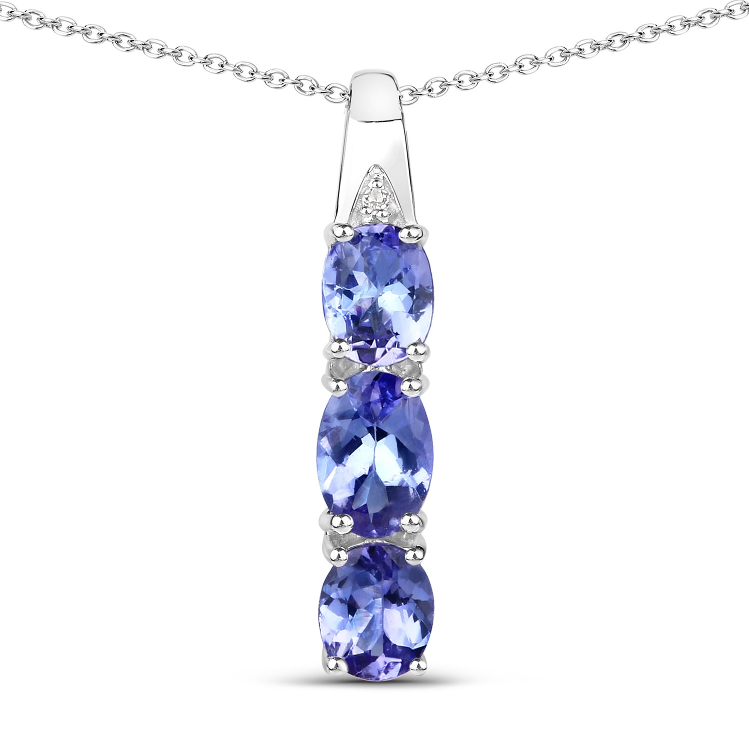 1.11 Carat Genuine Tanzanite and White Diamond .925 Sterling Silver Pendant