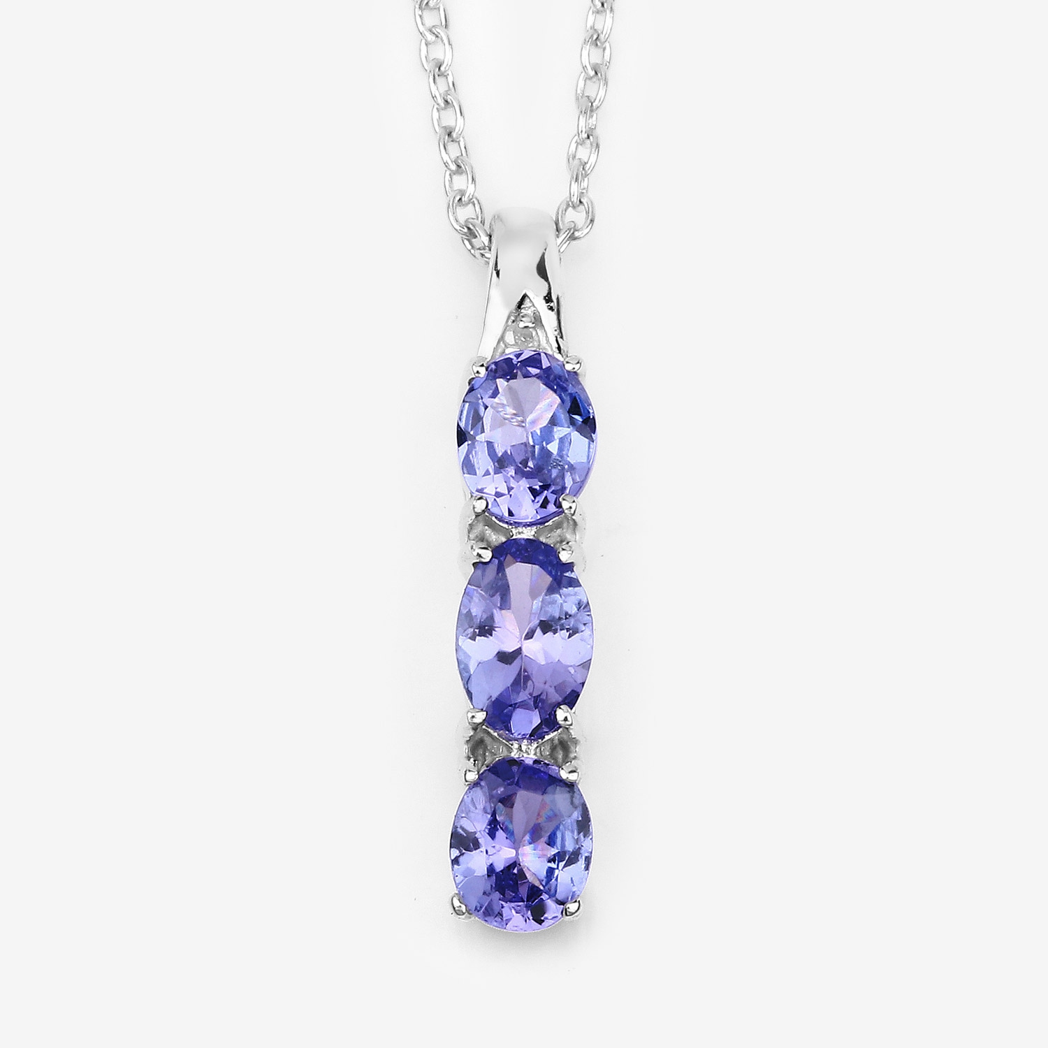 1.11 Carat Genuine Tanzanite and White Diamond .925 Sterling Silver Pendant