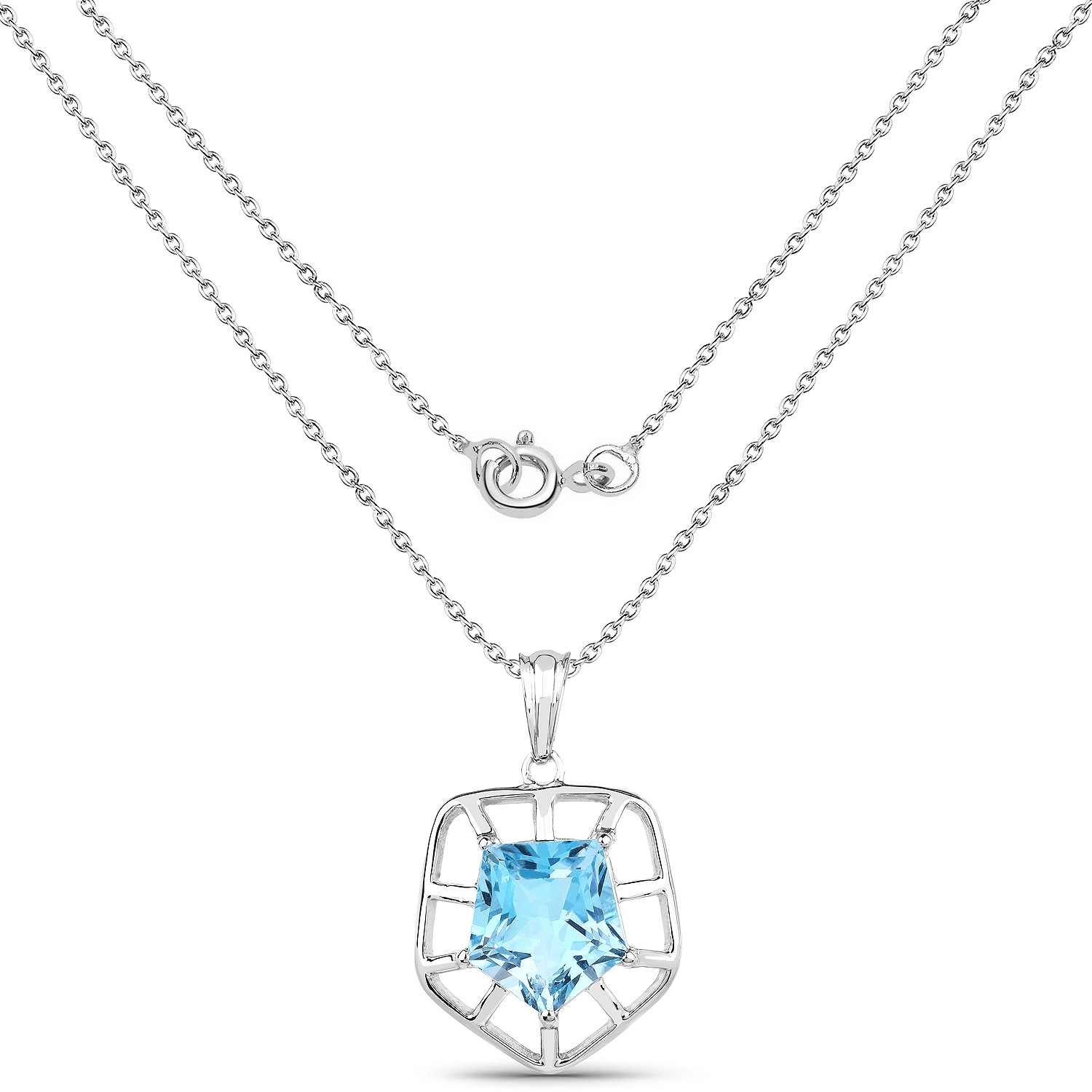 7.60 Carat Genuine Blue Topaz .925 Sterling Silver Pendant