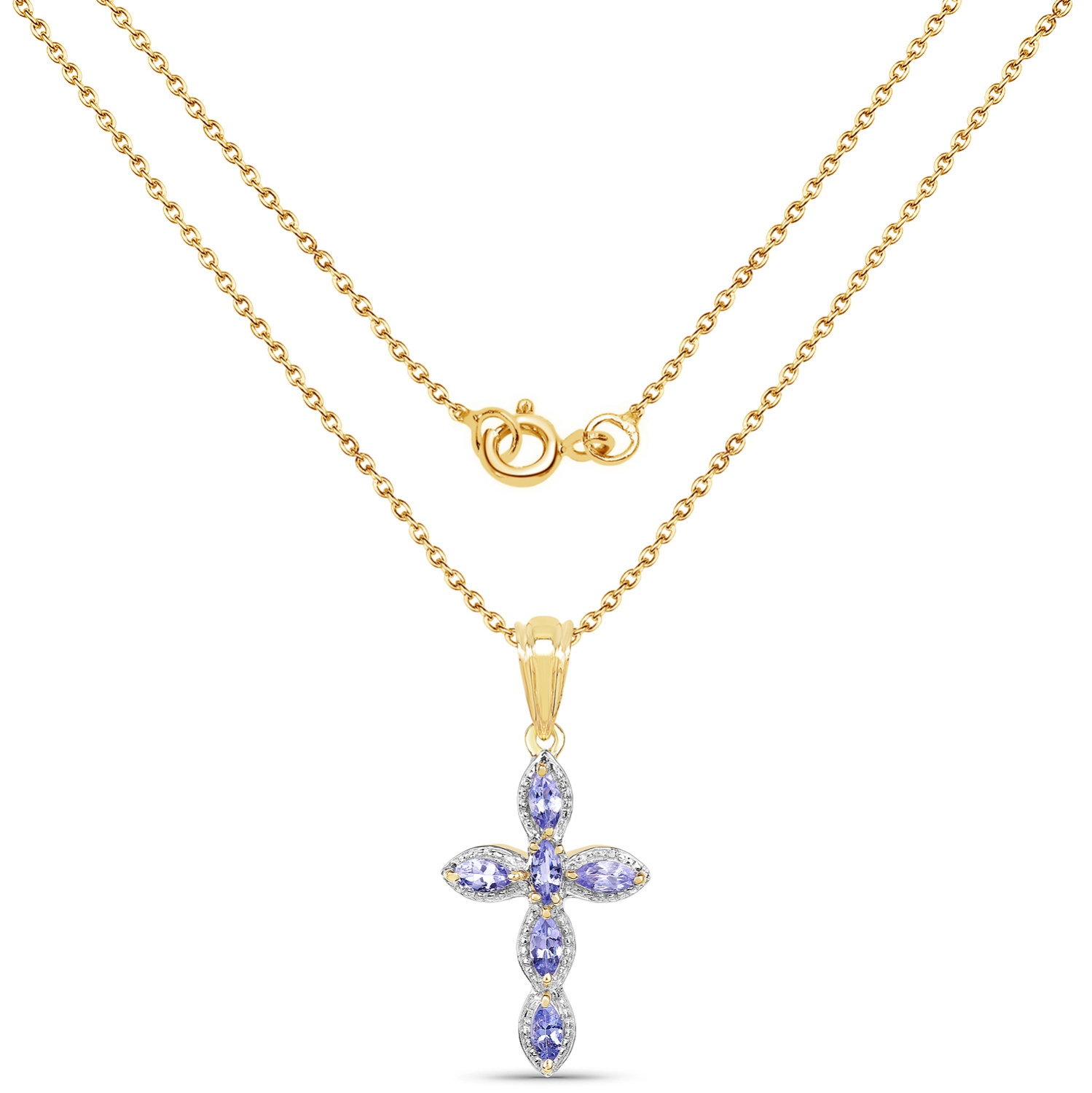 14K Yellow Gold Plated 0.84 Carat Genuine Tanzanite .925 Sterling Silver Pendant