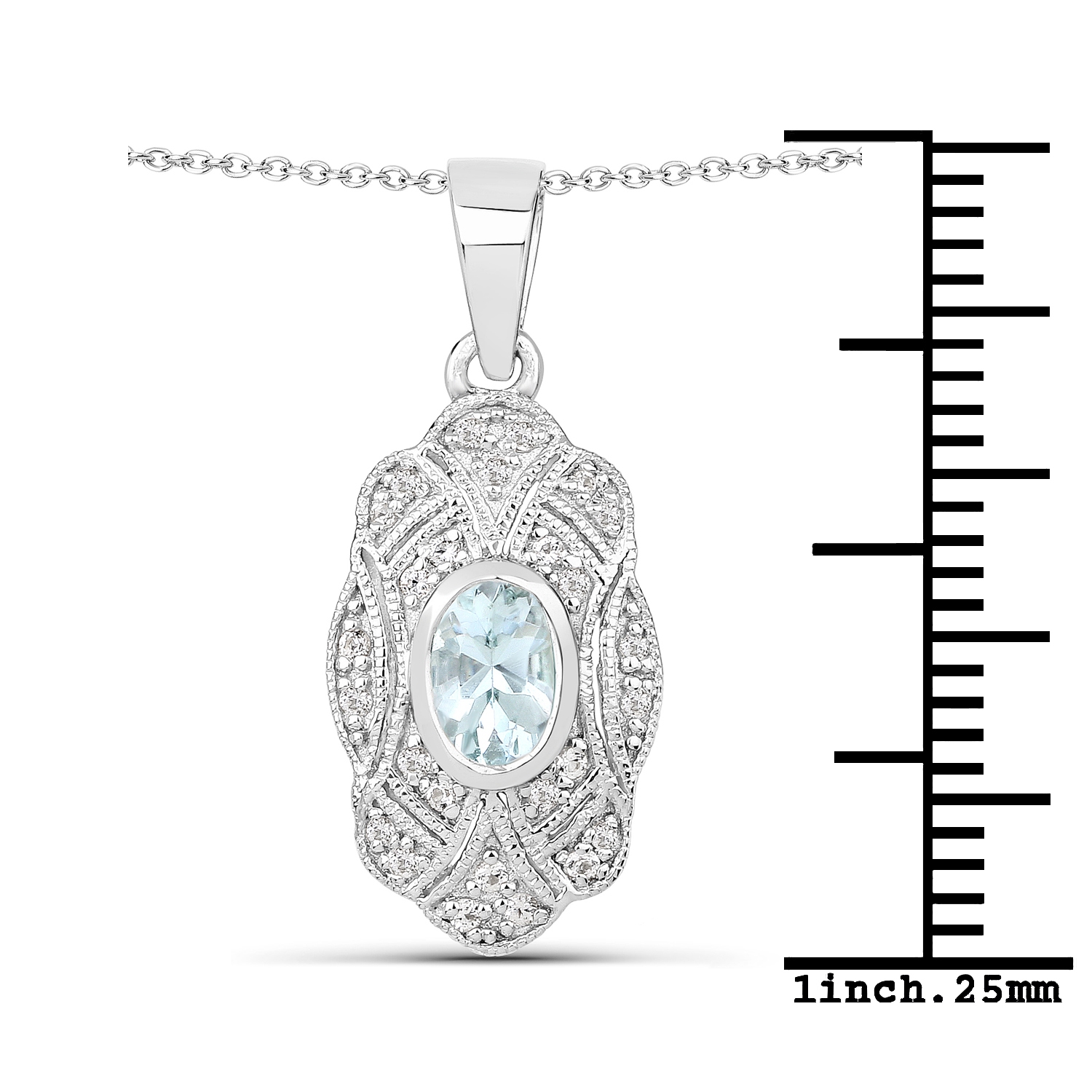 0.48 Carat Genuine Aquamarine and White Topaz .925 Sterling Silver Pendant