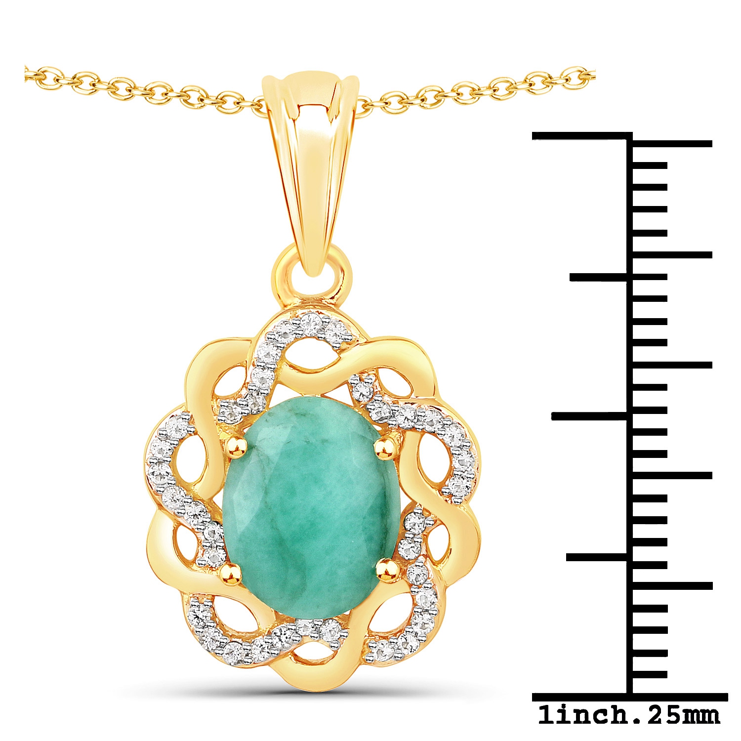 2.78 Carat Genuine Emerald and White Topaz .925 Sterling Silver Pendant