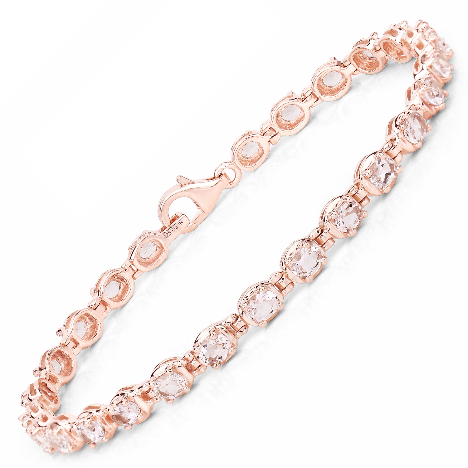 Bracelet en argent sterling plaqué or rose 14K ct avec morganite véritable 3,90 ct .925