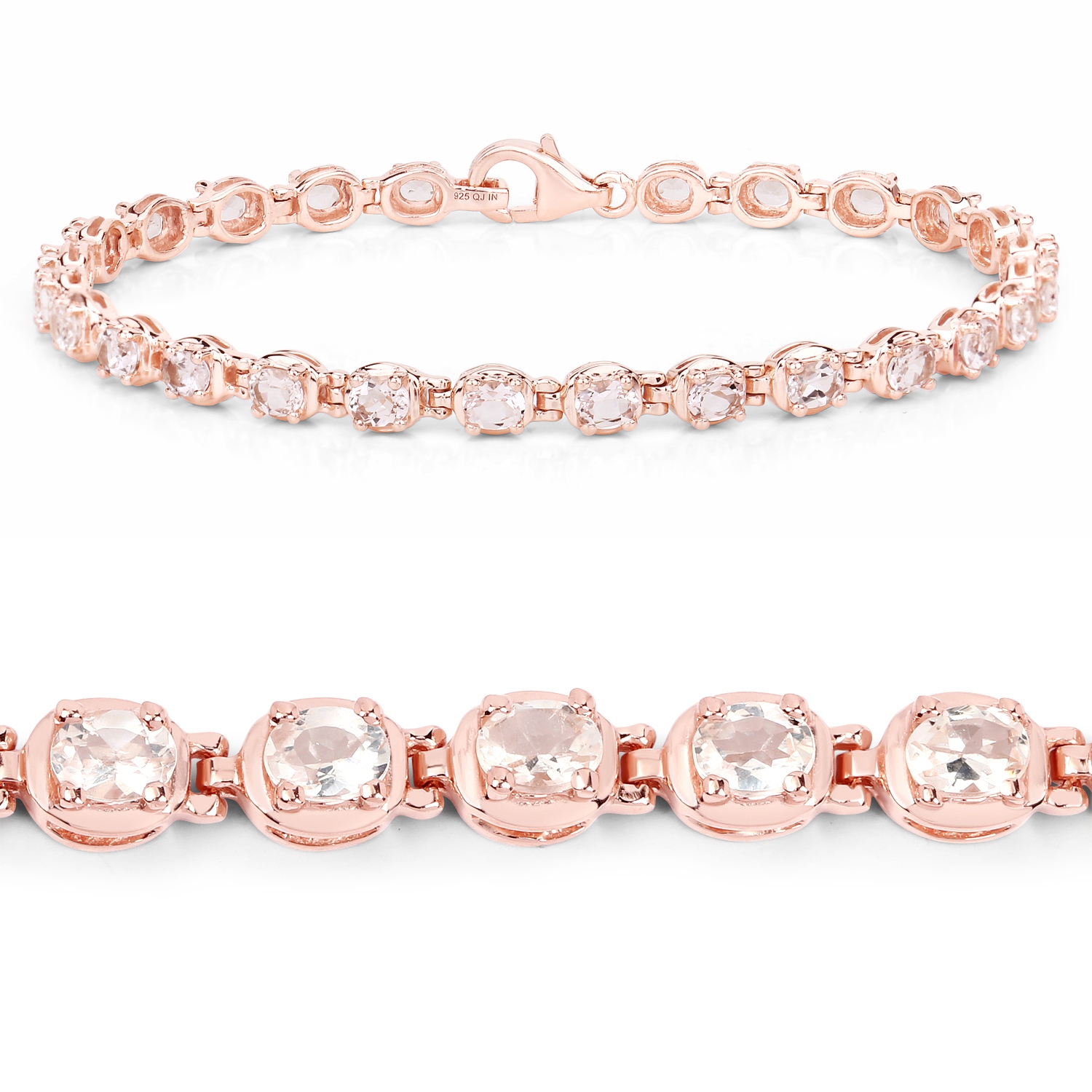 Bracelet en argent sterling plaqué or rose 14K ct avec morganite véritable 3,90 ct .925