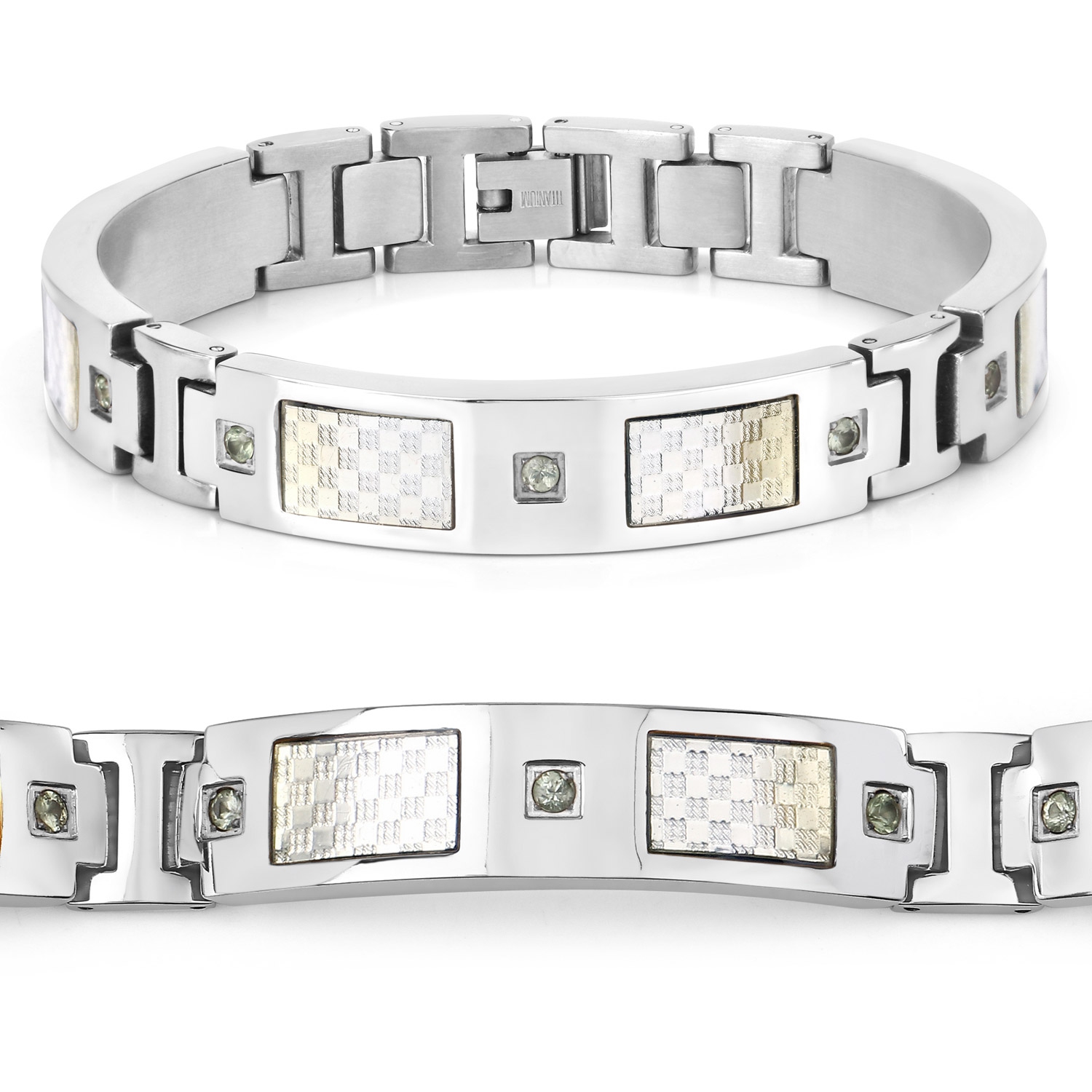 Bracelet homme en titane avec incrustation en acier plaqué argent 0,72ct.W. Saphirs verts naturels ronds