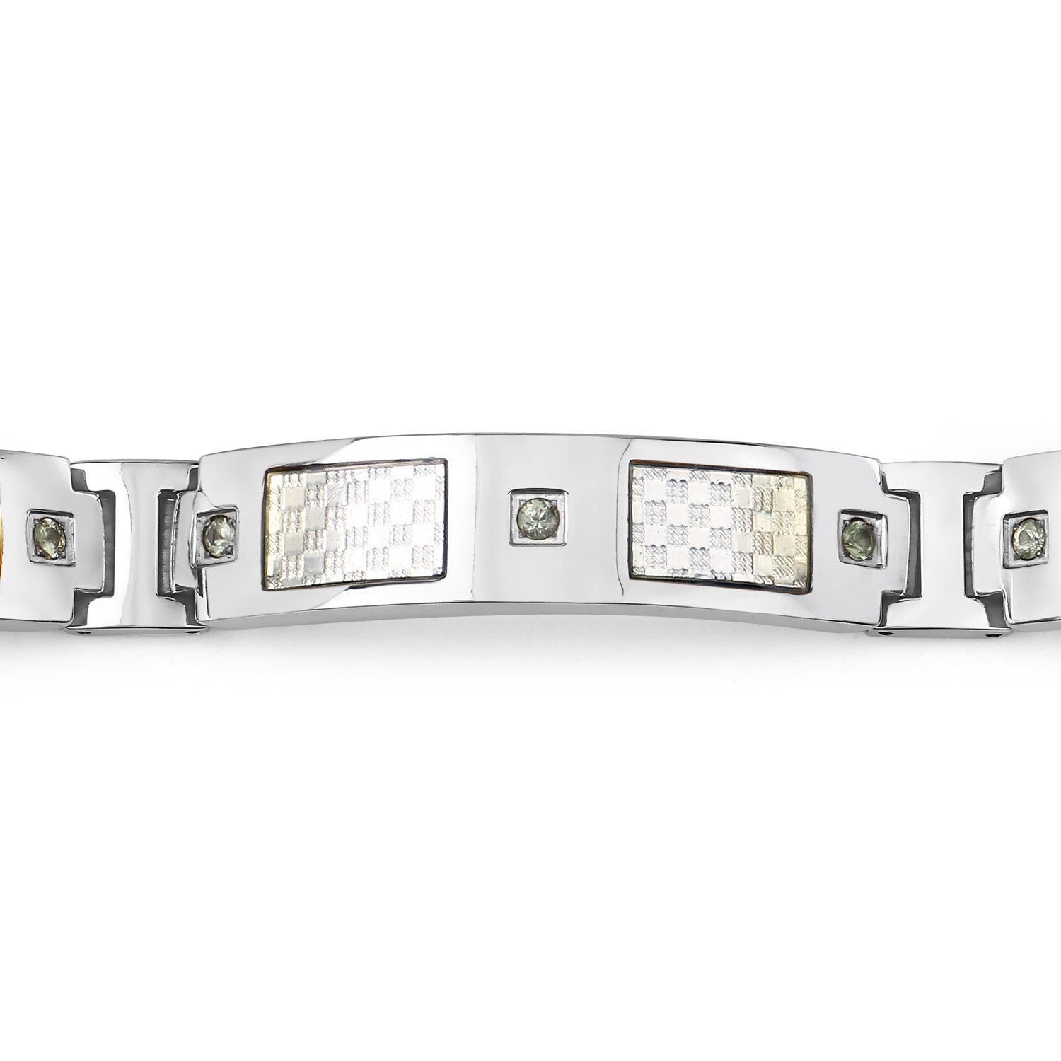 Bracelet homme en titane avec incrustation en acier plaqué argent 0,72ct.W. Saphirs verts naturels ronds