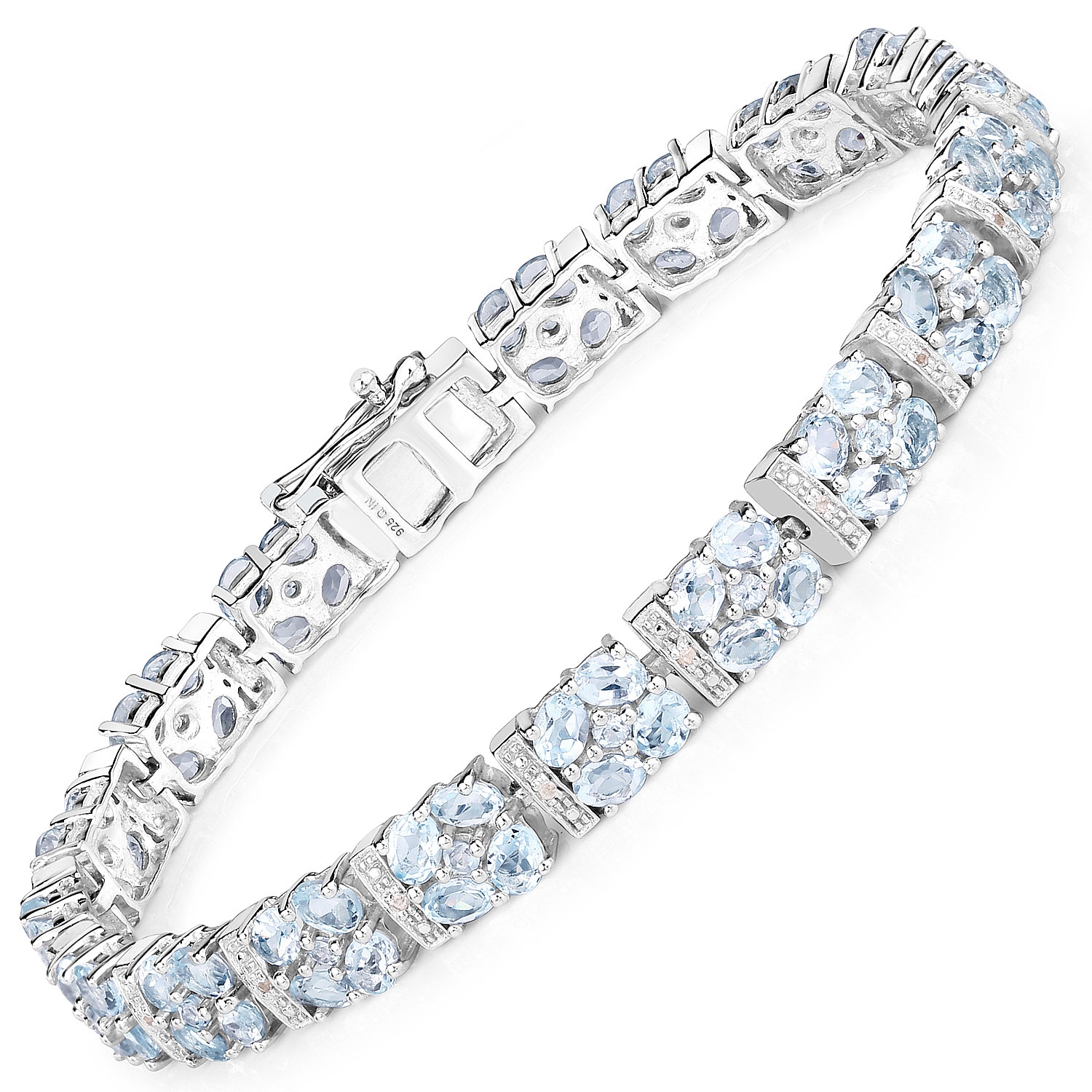 Bracelet en argent sterling de .925&nbsp;mm avec topaze bleue véritable et topazes blanches de 15,22&nbsp;carat