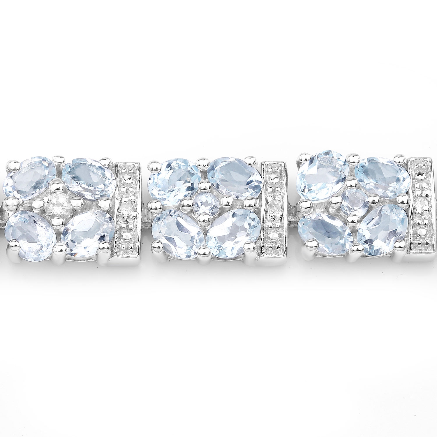 Bracelet en argent sterling de .925&nbsp;mm avec topaze bleue véritable et topazes blanches de 15,22&nbsp;carat