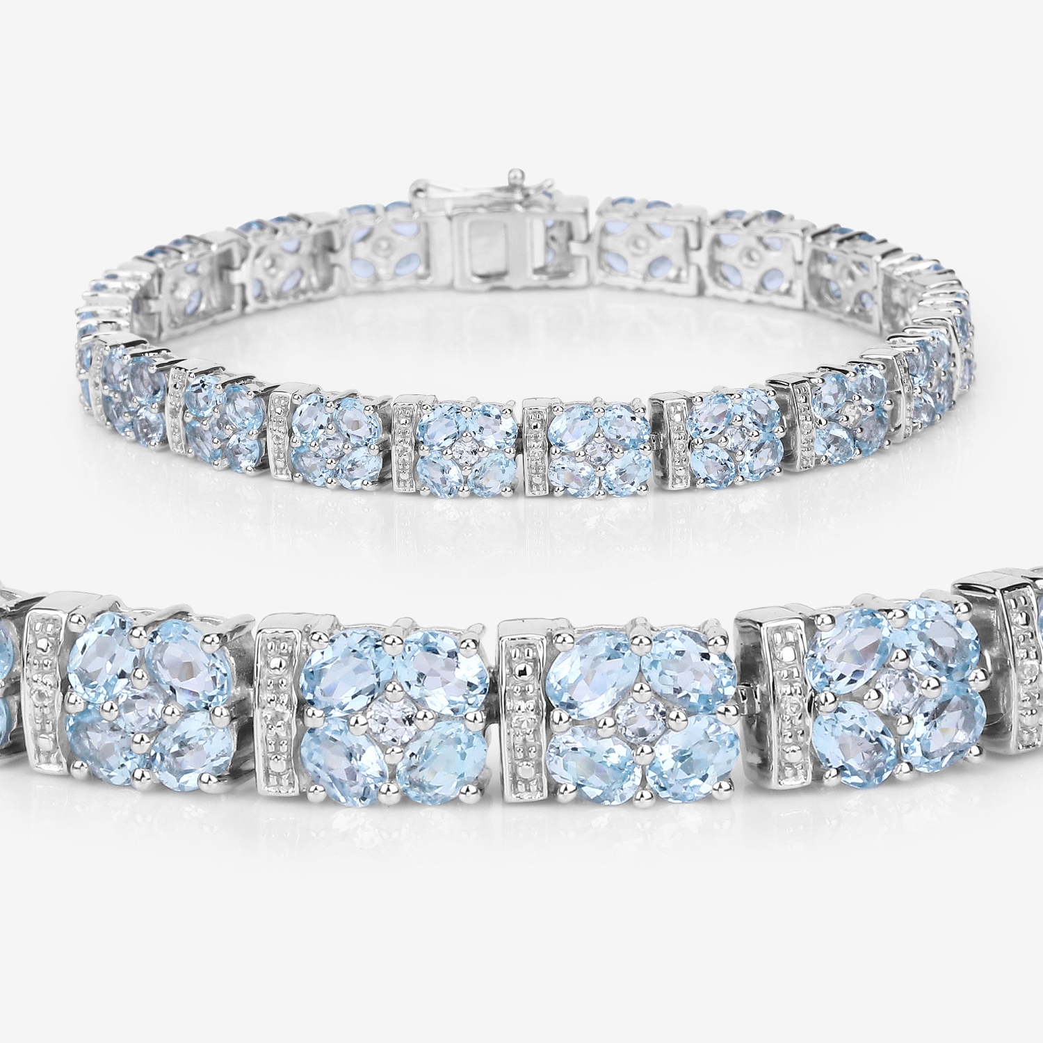 Bracelet en argent sterling de .925&nbsp;mm avec topaze bleue véritable et topazes blanches de 15,22&nbsp;carat