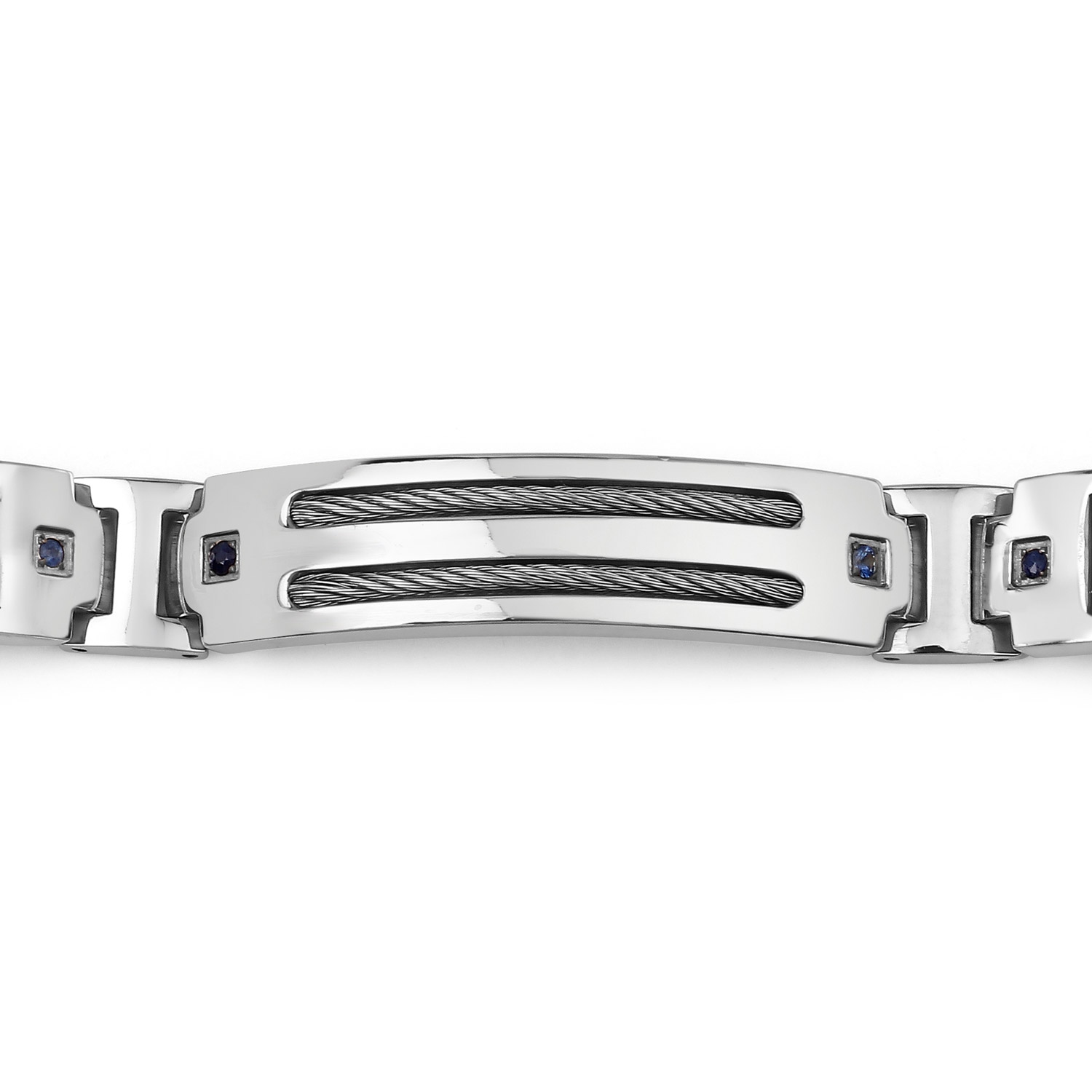 Bracelet homme en titane avec incrustation en acier plaqué or 0,48ct Saphirs bleus naturels ronds